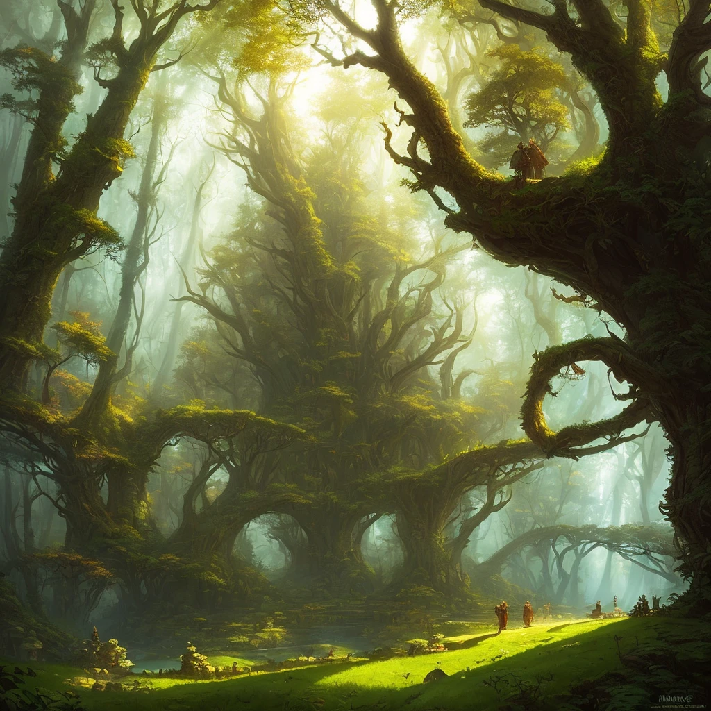 Masterpiece scene by Marc Simonetti, showcasing detailed Mordancage art style, enhanced with a hint of parallax movement, flickering light effects, and a touch of botanical elements, set in a captivating forestpunk atmosphere.