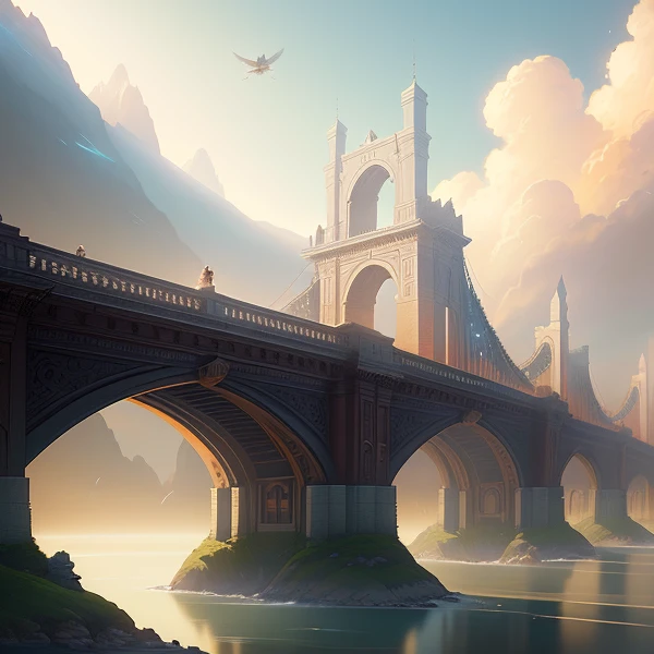 bridge between worlds, grandeur, close-up, detail, sharp focus, elegant, highly detailed, illustration, intricate, beautiful, Trending artstation, pixiv, digital art, Jordan Grimmer and greg rutkowski, WLOP, Studio Ghibli,