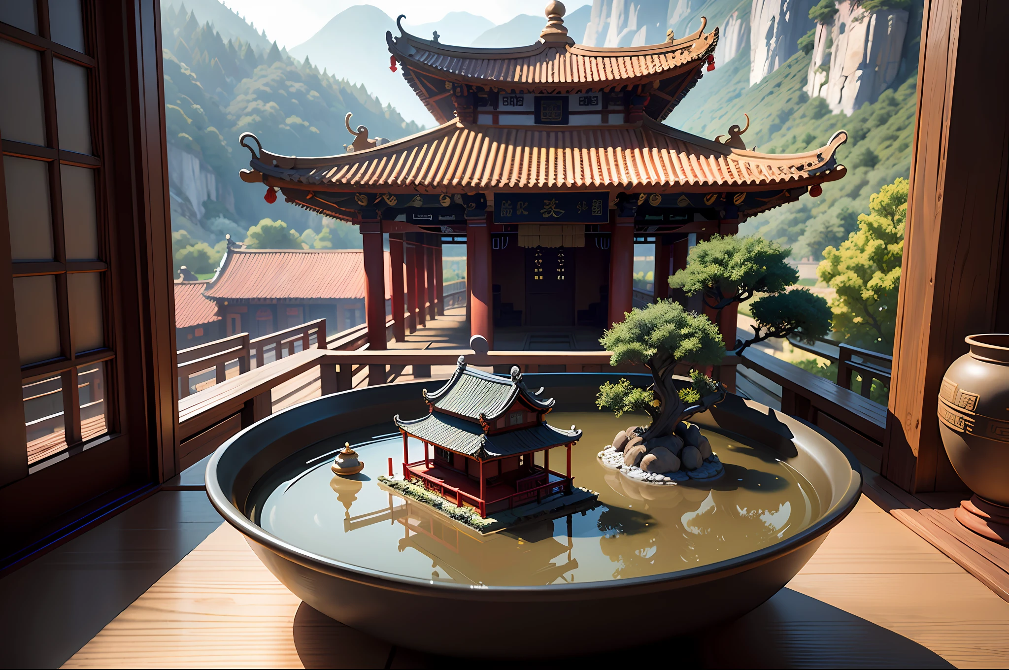 mini\(ttp\), (8k, RAW photo, best quality, masterpiece:1.2), (realistic:1.37),(chinese temple), miniature, landscape, (isometric), glass tank,in bowl, (8k, best quality, masterpiece:1.2), (realistic, photo-realistic:1.37), ultra-detailed,,