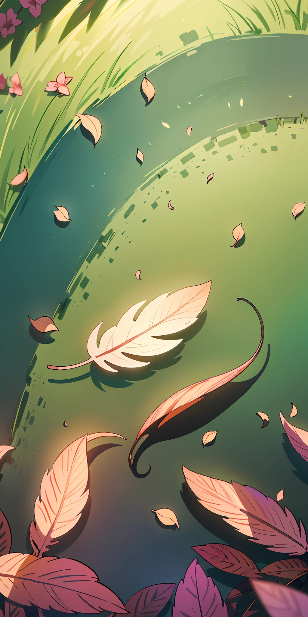 Masterpiece, best quality, (very detailed CG unity 8k wallpaper) (best quality), (best illustration), (best shadows) Nature's delicate leaves petals of various colors falling in the air light Tracking, super detailed --v6