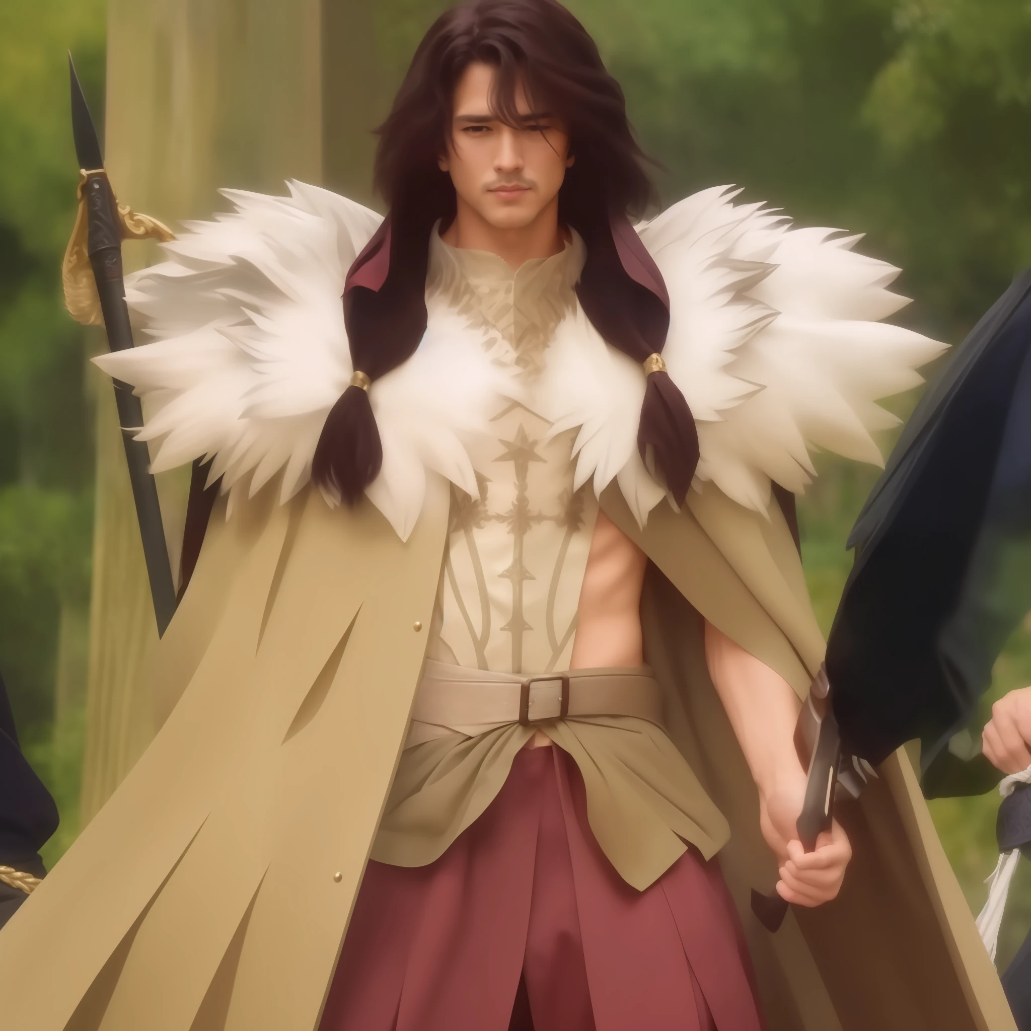 A close-up of a man in a sword costume, ((masterpiece:1.2, best quality)), 4k, masterpiece, highly detailed, ultra-detailed