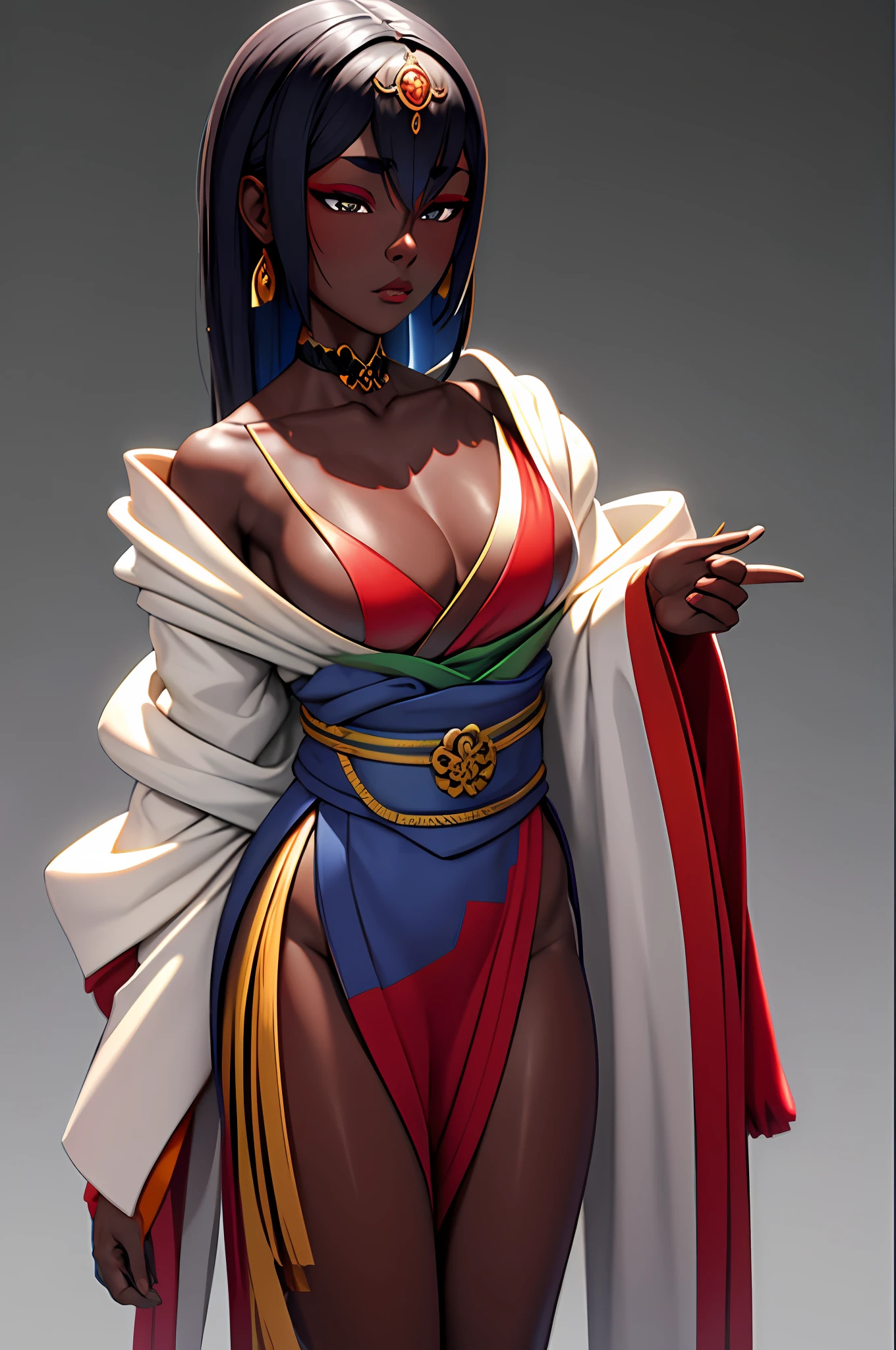 dark skin, half naked, kimono, toned, complex 3d render ultra detailed of a beautiful porcelain profile, 8k, best quality, masterpiece, revealing top