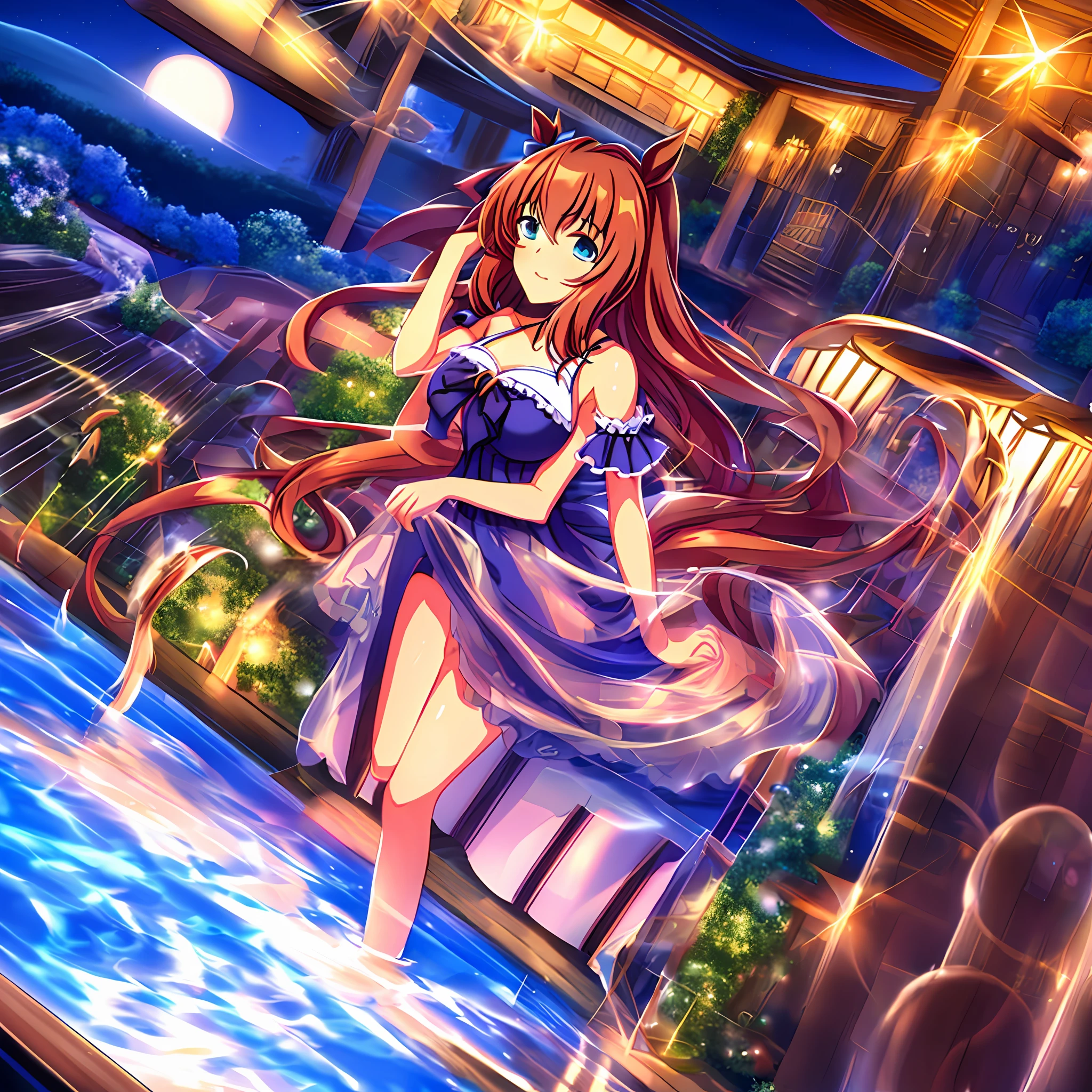 [Maruzensky, Buttobi ⭐︎ Summer Night] Fan art, night pool, photography angle, [one girl]