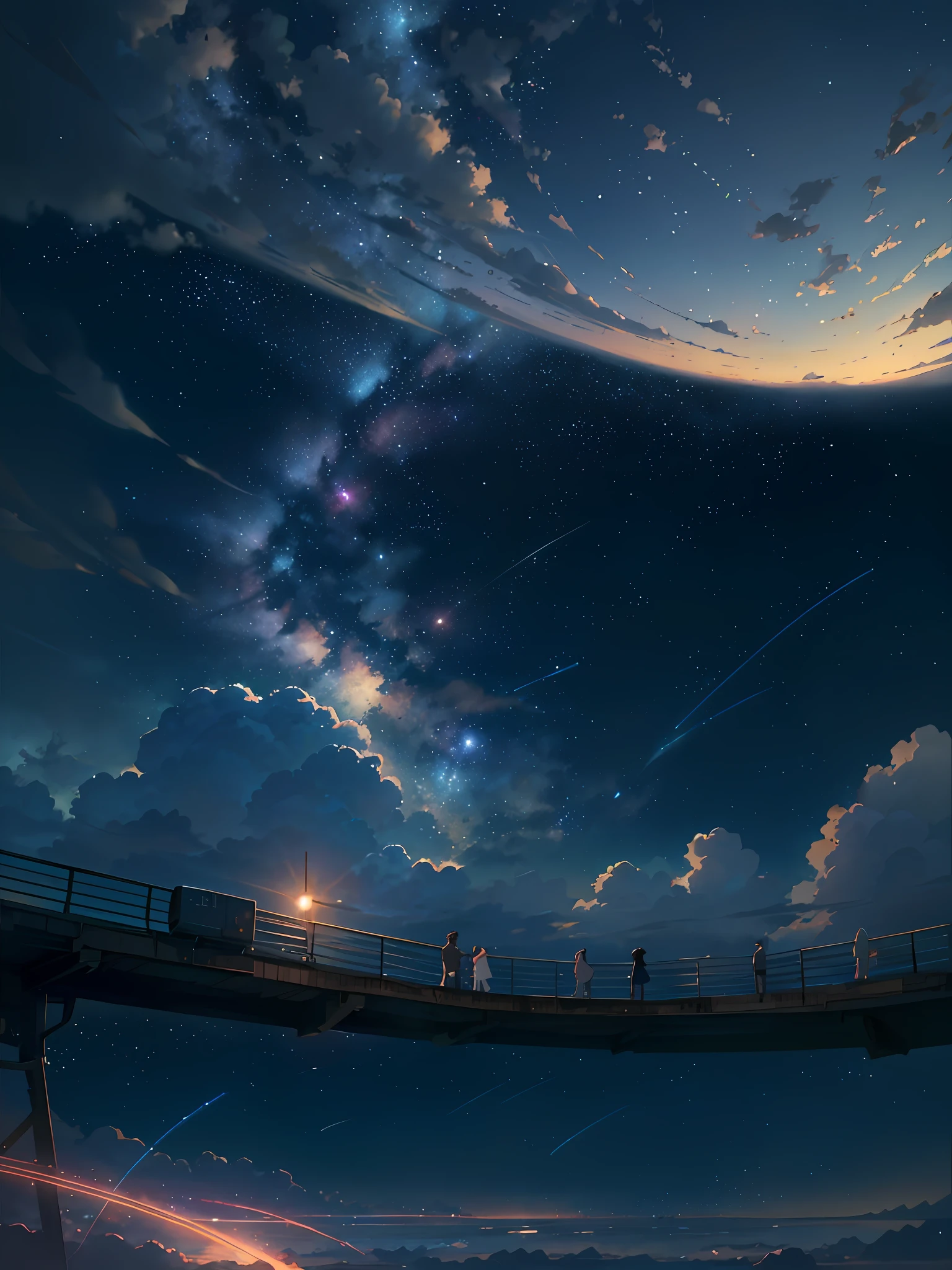 Summer, Makoto Shinkai's concept art, tumblr, magic realism, beautiful anime scenes, beautiful skies. by makoto shinkai, ( ( makoto shinkai ) ), anime background art, anime backgrounds, Makoto Shinkai's style, anime movie backgrounds, galaxy express, no humans. --v6