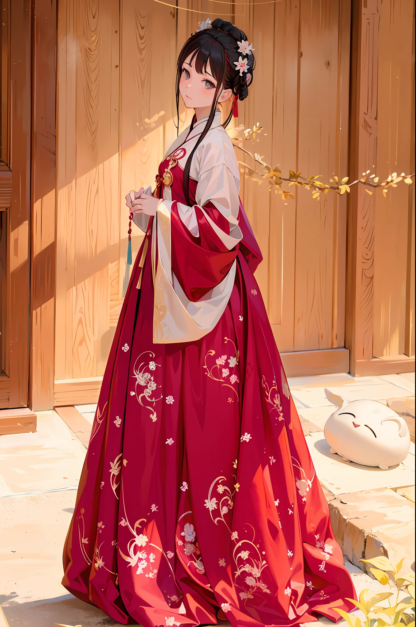 (((Niman style))), (light familiar style), (((Hayao Miyazaki style))), (((beautiful and smart big eyes))), ((focus on face)), (delicate face) , (ultra high definition), (highest quality), anime girl in red dress and white umbrella, Hanfu, palace, girl in Hanfu, wearing ancient Chinese clothes, white Hanfu, traditional Chinese dress, wearing ancient Chinese Clothes, Chinese clothing, in a luxurious silk cloak, ancient Chinese princess in a lady&#39;s attire, in a gold-plated red robe, kimono with red flower pattern