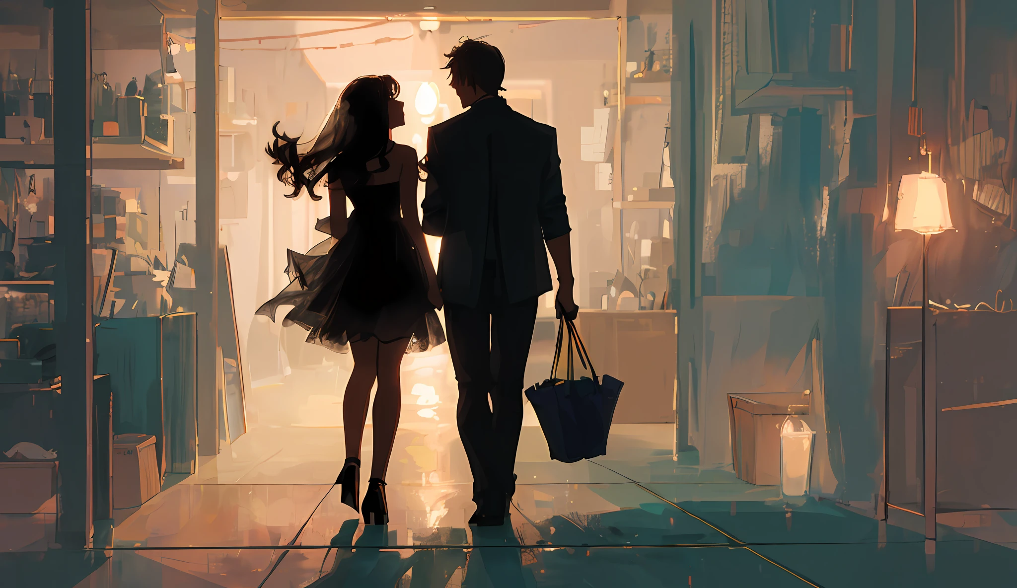 (prompt1: silhouette of a kissing couple, best quality, high resolution, elegant art style, soft lighting, romantic atmosphere, blurred background):(11)