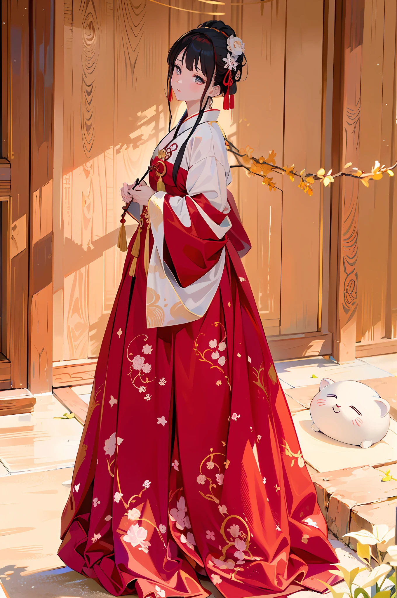((((Niman style))), (light familiar style), (((Miyazaki Hayao style))), (watery Kaziran big eyes,), ((focus on face)), (exquisite face), (ultra high definition), (highest quality), anime girl in red dress and white umbrella, Hanfu, palace, anime girl in Hanfu, wearing ancient Chinese clothes, white Hanfu, traditional Chinese dress, wearing ancient Chinese clothes, Chinese clothing, in a luxurious silk cloak, ancient Chinese princess, in a lady's dress, in a gold-plated red robe, a kimono with a red flower pattern