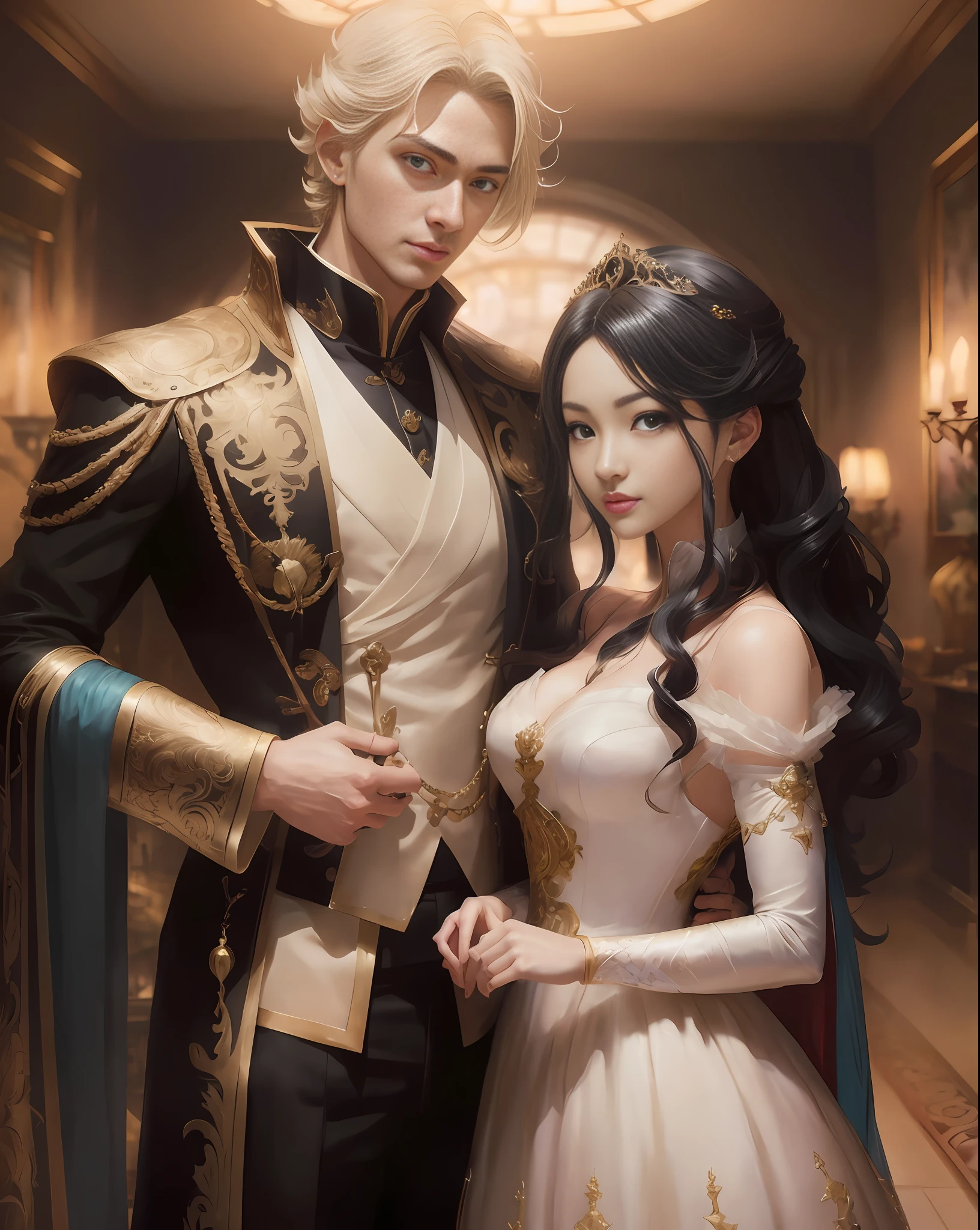 there is a man and woman dressed in costumes posing for a picture, wlop and sakimichan, artwork in the style of guweiz, ruan jia and artgerm, artgerm and ruan jia, by Yang J, wlop and ross tran, ross tran and bayard wu, beautiful androgynous prince, guweiz masterpiece