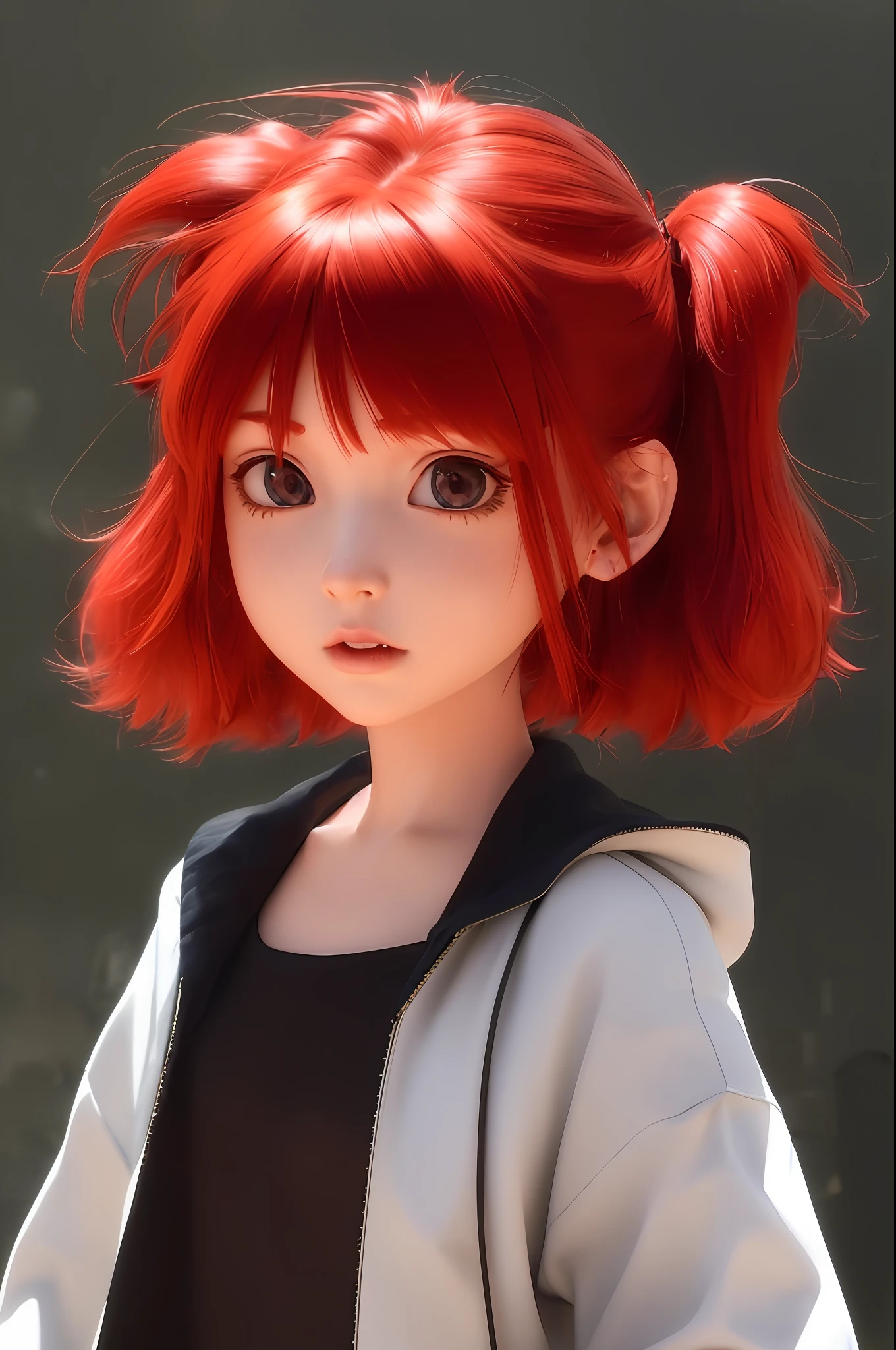 close-up of girl with red hair and ponytail, realistic anime 3d style, render of cute 3d anime girl, photorealistic render of anime girl, 3d anime realistic, 3d anime style, anime style. 8k, 3d anime girl, anime realism style, realistic young anime girl, realistic anime style, made in anime artist studio