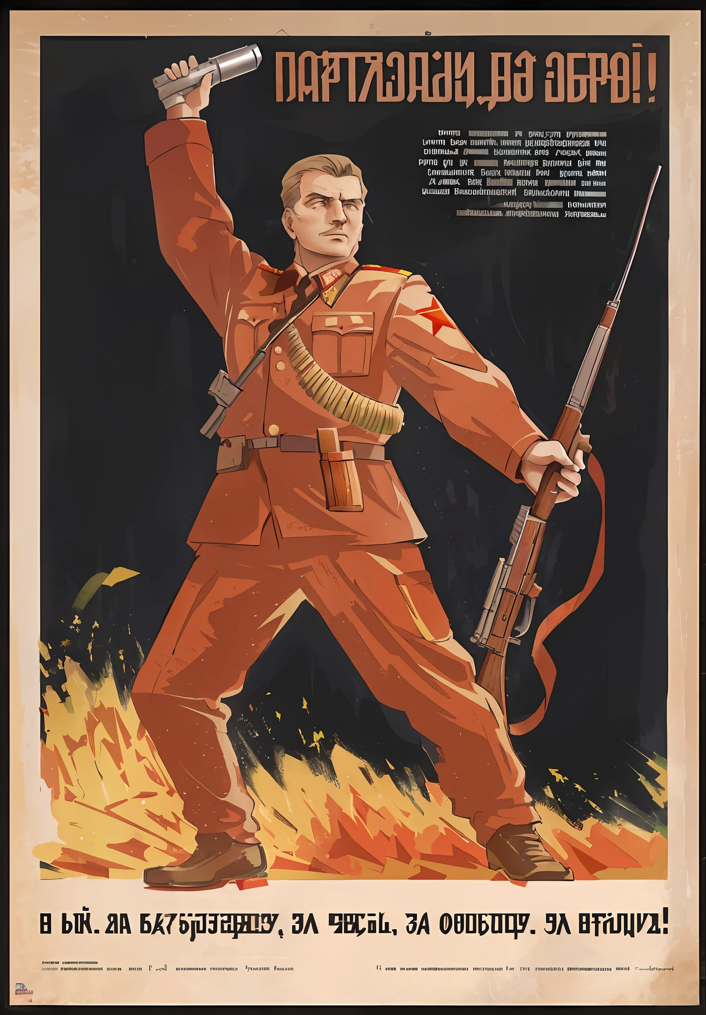 propaganda of a man holding a gun in his hand, propaganda poster, soviet propaganda, soviet propaganda poster, communist propaganda poster, propaganda art, soviet era propaganda poster, soviet propaganda poster style, soviet propaganda art, soviet poster, old war poster, soviet propaganda style, ussr poster, soviet propaganda poster art, in a soviet propaganda style, communist propaganda, an army recruitment poster