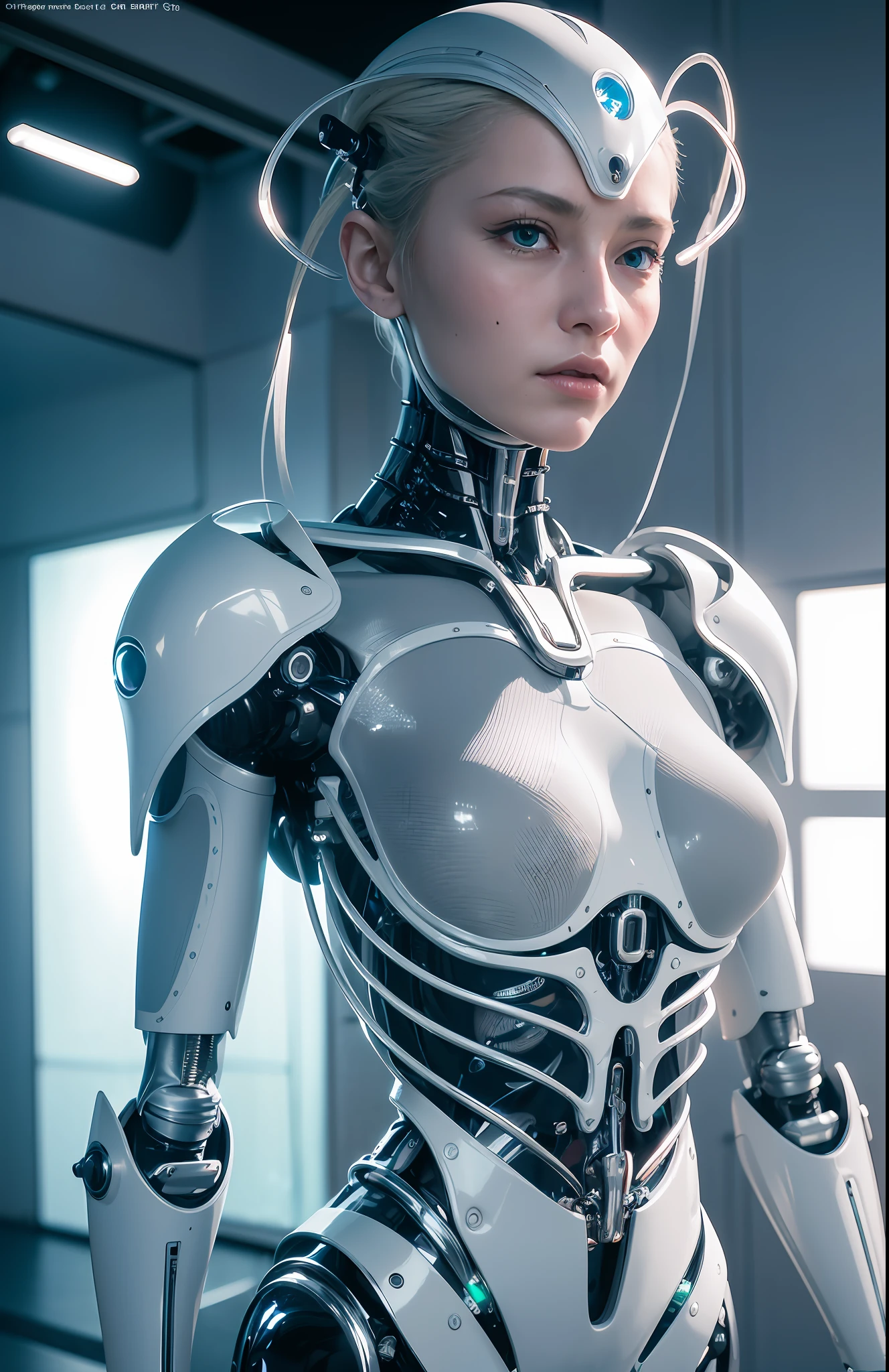 complex 3d render ultra detailed of a beautiful porcelain profile woman android face, cyborg, robotic parts, 150 mm, beautiful studio soft light, rim light, vibrant details, luxurious cyberpunk, lace, hyperrealistic, anatomical, facial muscles, cable electric wires, microchip, elegant, beautiful background, octane render, H. R. Giger style, 8k, best quality, masterpiece, illustration, an extremely delicate and beautiful, extremely detailed ,CG ,unity ,wallpaper, (realistic, photo-realistic:1.37),Amazing, finely detail, masterpiece,best quality,official art, extremely detailed CG unity 8k wallpaper, absurdres, incredibly absurdres, robot, silver halmet, full body