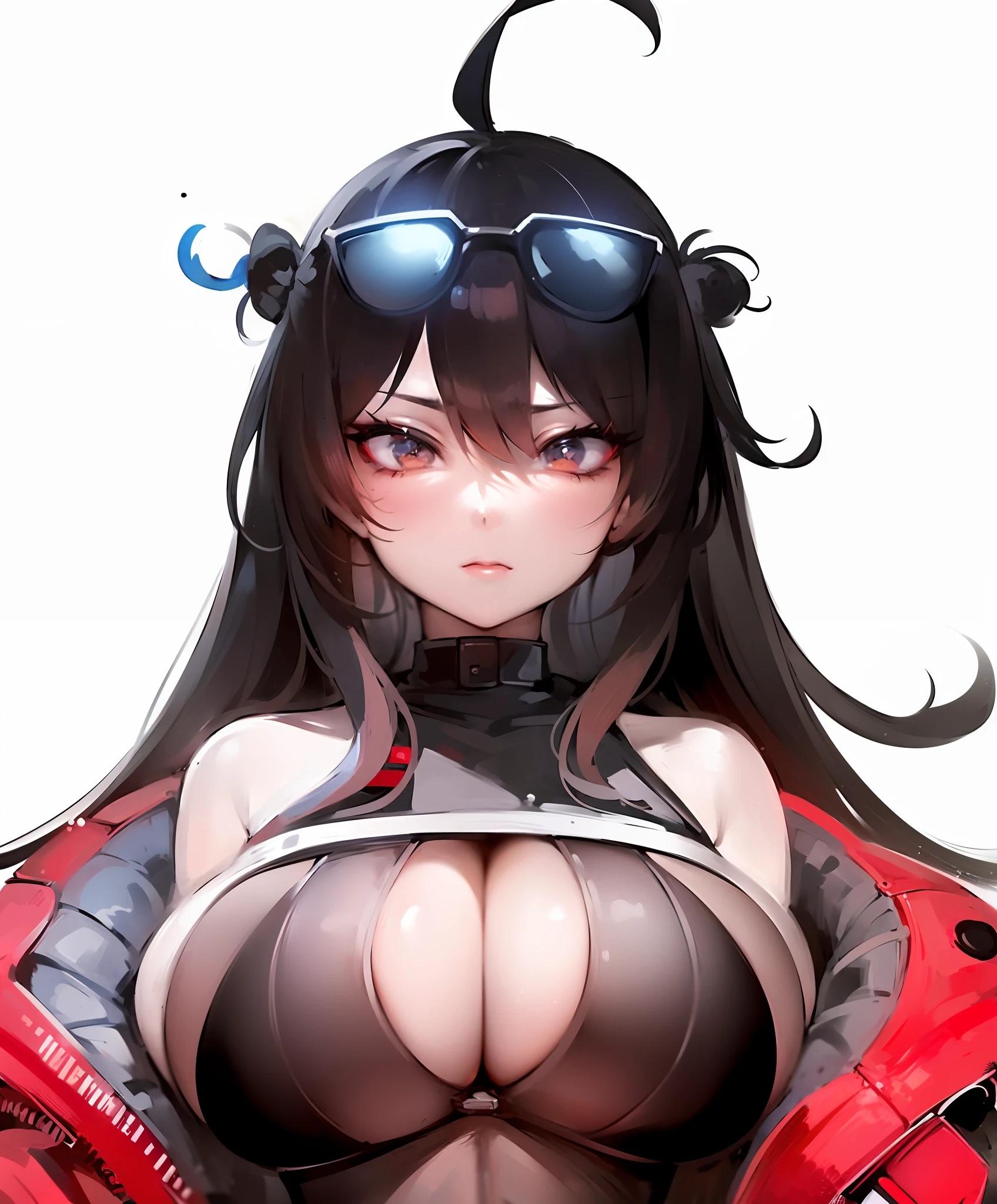 a close up of a woman with a red jacket and sunglasses, biomechanical oppai, seductive anime girl, oppai cyberpunk, oppai, badass anime 8 k, ryuko matoi, extremely detailed artgerm, rin tohsaka, attractive matoi ryuko, junko enoshima, guweiz, pixiv 3dcg