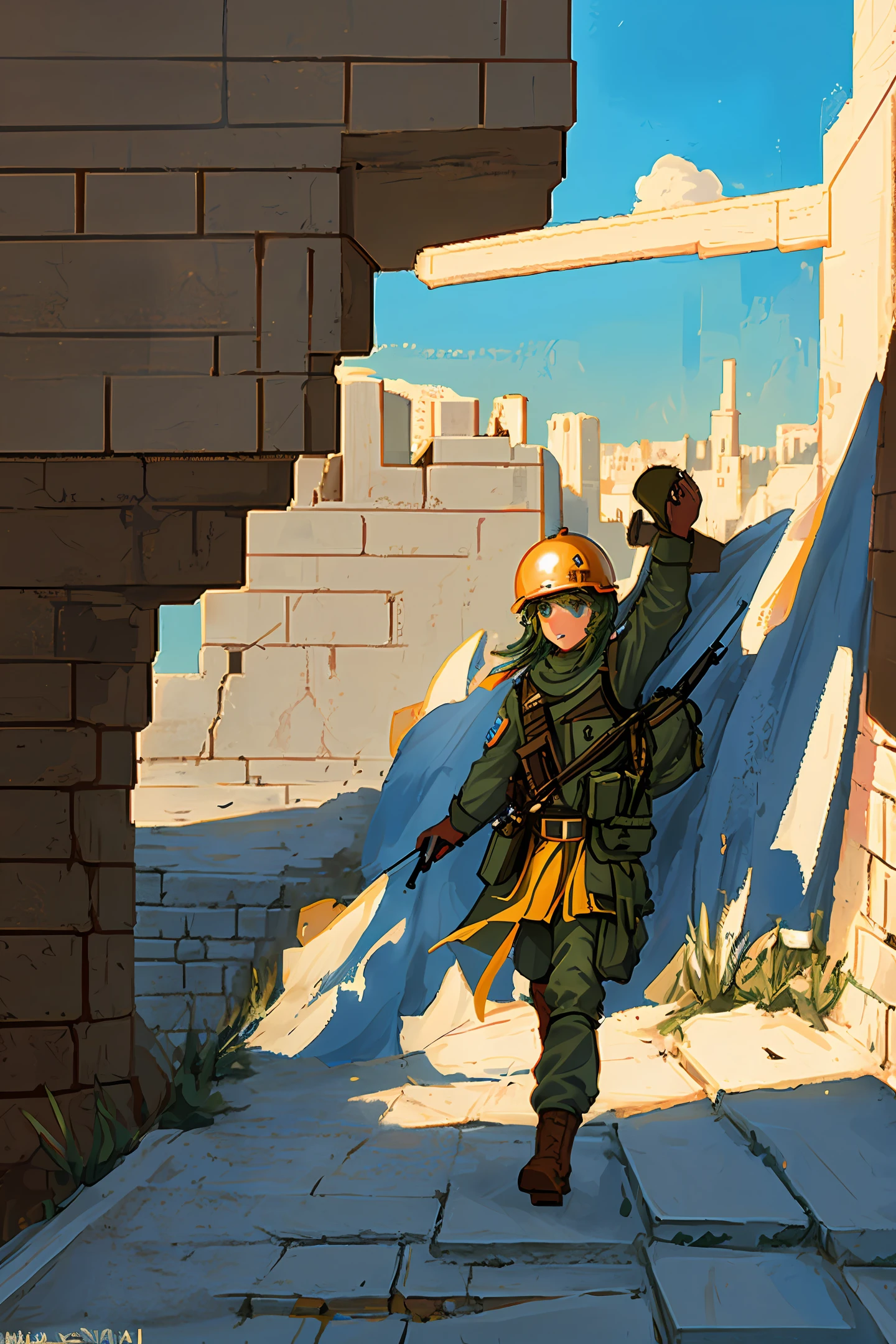 pixelart of an Israeli soldier looking at the walls of Jerusalem. Best quality image. Exciting Picture