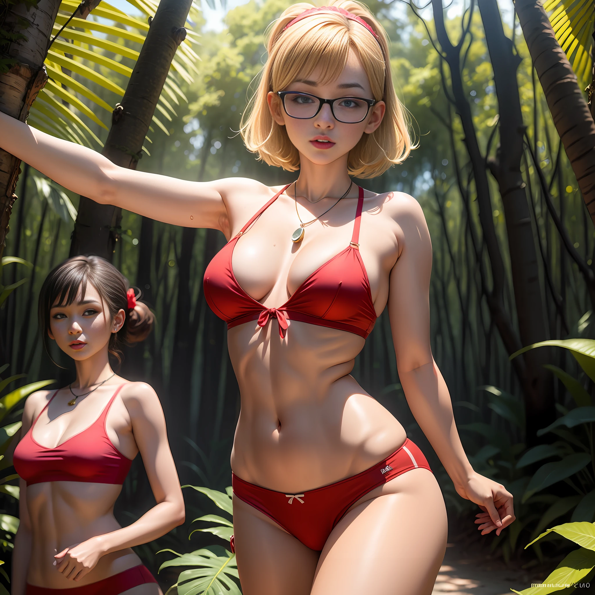 Masterpiece , Ultra High Detail Photos , (8k, RAW Image:1.2) , Best Quality, Ultra High Resolution, Realistic , 1 Girl , , Yoni , , (Bracket:1.2) , Live Girl top , stunning , cammy , girl , head right , girl , Kpop idol , aegyo sal , wearing hair accessories , portrait, sweaty , (loose red underwear:1.1 ) , necklace ( ahegao : 1.5) , eye roll , cum in , high detail skin , realistic skin detail ,(visible follicle : 0.3 ) , blonde hair , flawless anatomy , viewed from below , sharp focus , luxurious , clear color , ektachrome , angelic , lush best quality , masterpiece , High detail, most realistic, high definition, body shape, realistic breasts, beautiful body, 16 year old white thai girl, small, not tall, has nice body and fit breasts , she has brown hair. short blonde, bob with bangs wearing red glasses and wearing red underwear , dancing seductively in the forest