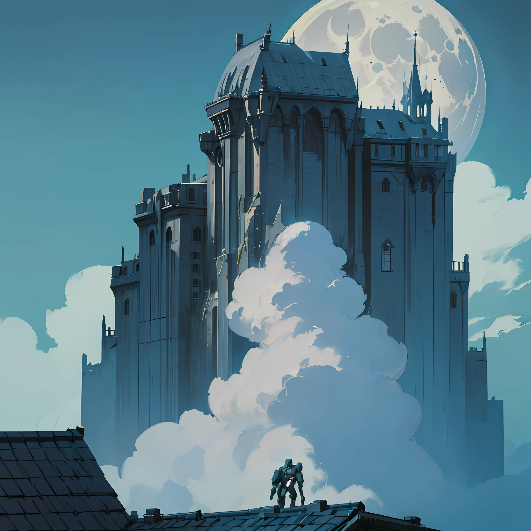 masterpiece, best quality, detailed cyborg anti hero man, with alligator characterlistics build through AI sky, cloudy_sky, building, moonlight, moon, night, (dark theme:1.3), light, fantasy,