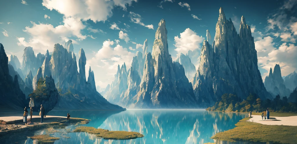 Masterpiece, best quality, high quality, extremely detailed CG unity 8k wallpaper, landscape, outdoor, sky, clouds, sky, no humans, mountain, landscape, water, tree, blue sky, waterfall, cliff, nature, lake, river , cloudy skies, award winning photography, bokeh, depth of field, HDR, bloom, chromatic aberration, photorealism, very detailed, trending on artstation, trending on CGsociety, intricate, high detail, dramatic, half way art