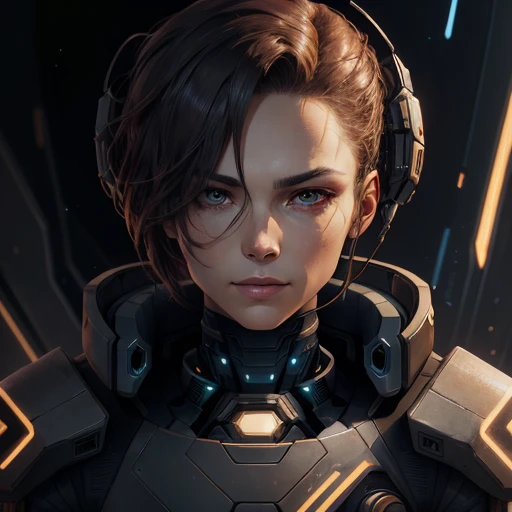 starsector, a portrait of a android, blank background, face focus, high tech suit,