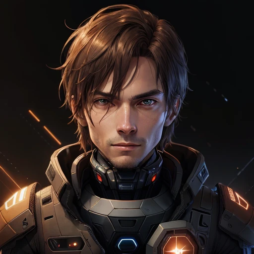 starsector, a portrait of a AI, blank background, face focus, high tech suit,