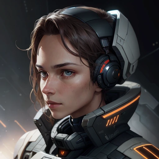 starsector, a portrait of a Artificial intelligence, blank background, face focus, high tech suit,