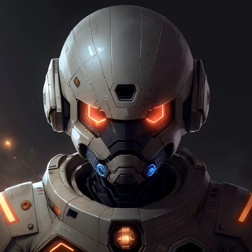 starsector, a portrait of a ancient robot, blank background, face focus, high tech suit,