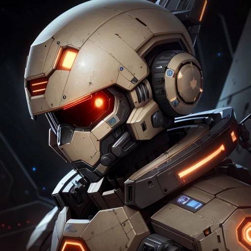 starsector, a portrait of a ancient robot, blank background, face focus, high tech suit,