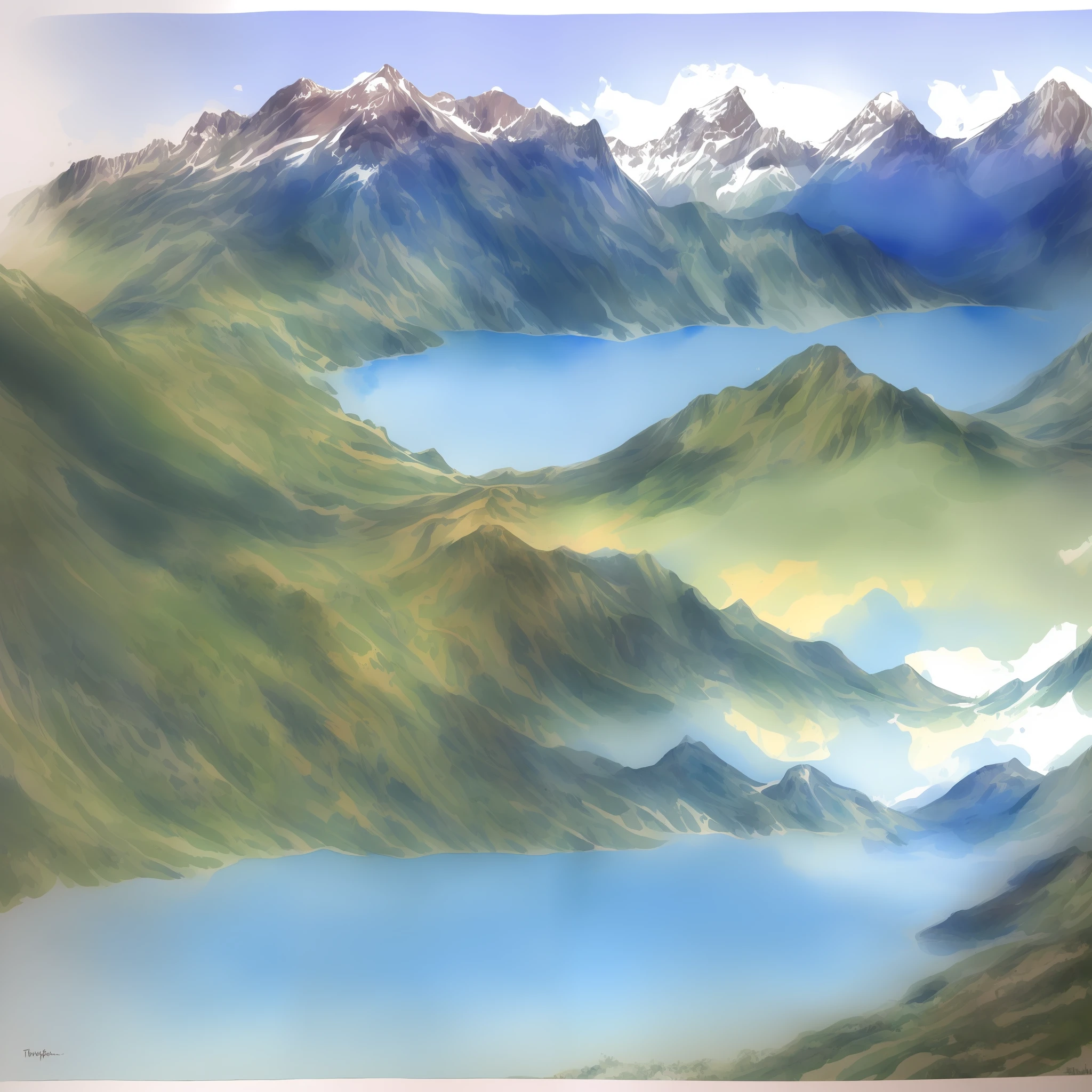 water colour painting a montain with threees
