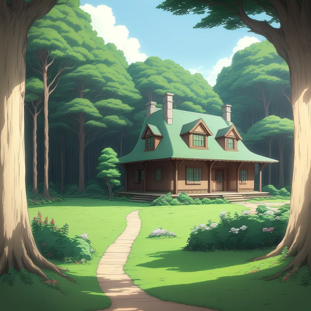 House in the woods studio_ghibli_anime_style style