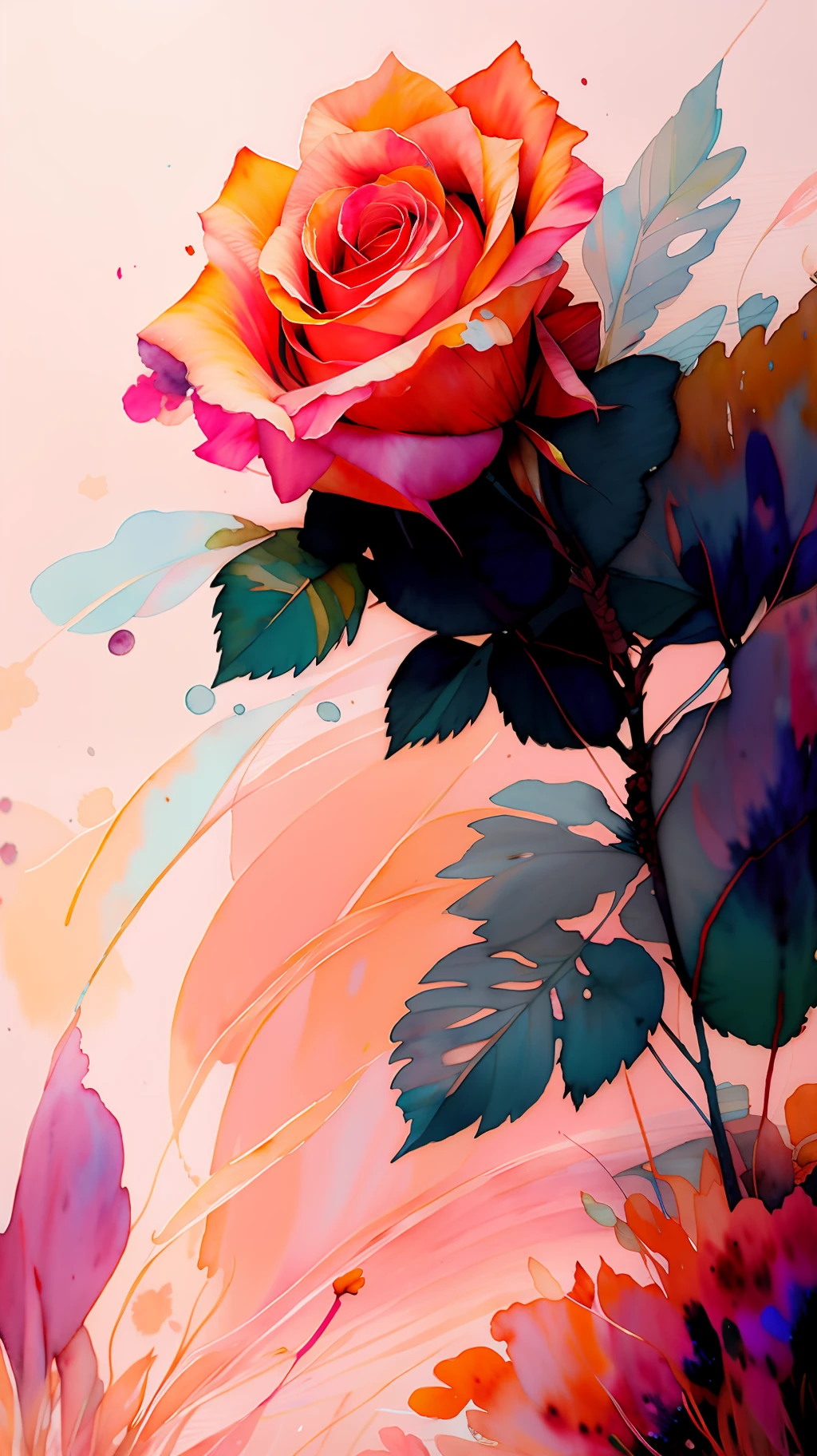 wtrcolor style, (rose) digital art, official art, blown by the wind, masterpiece, beautiful, ((watercolor)), paint splatter, intricate detail. Great detail, [dripping:0.7], Trending on Artstation, Rachel Walker