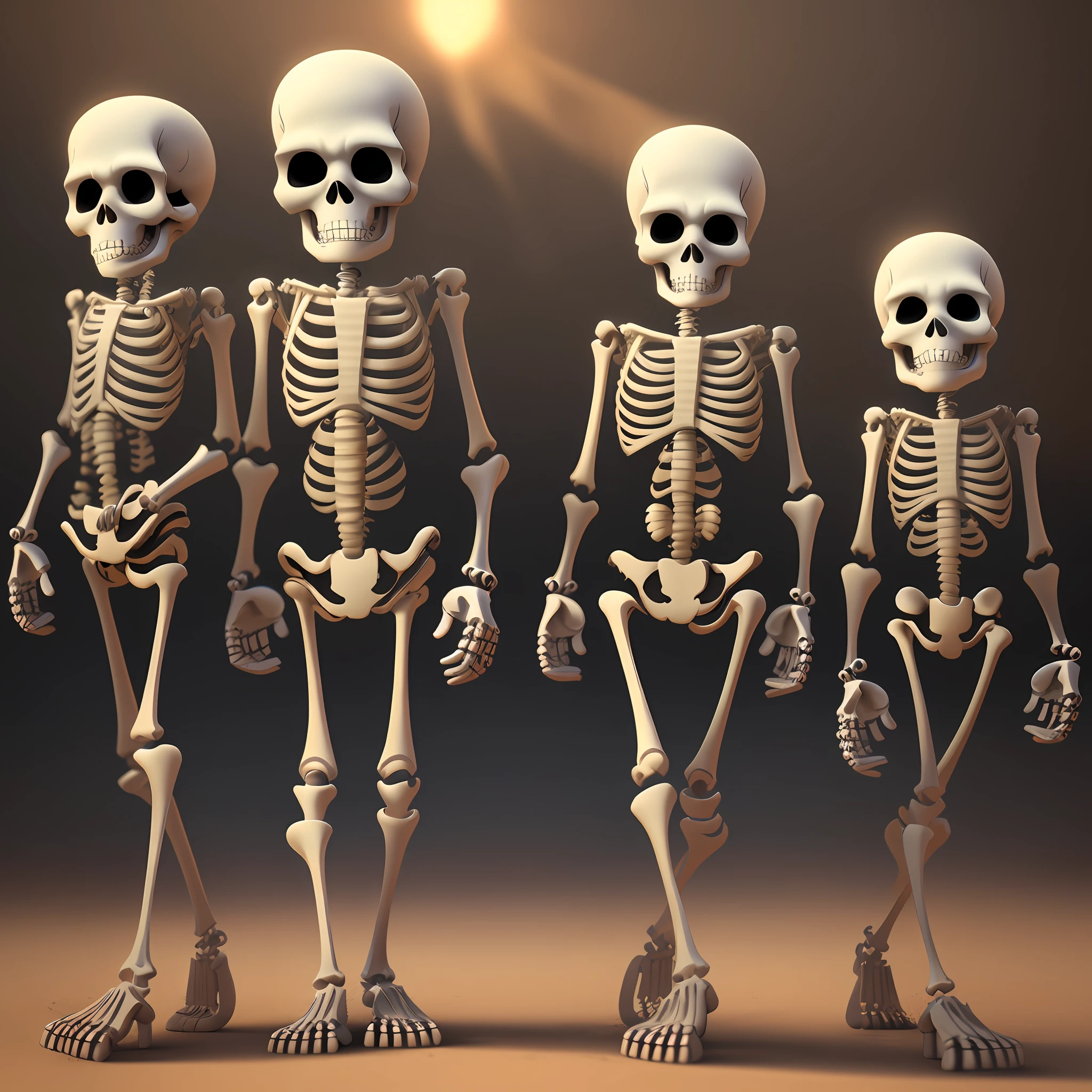 Mine skeletons, cartoon style, disney, 3d,4k