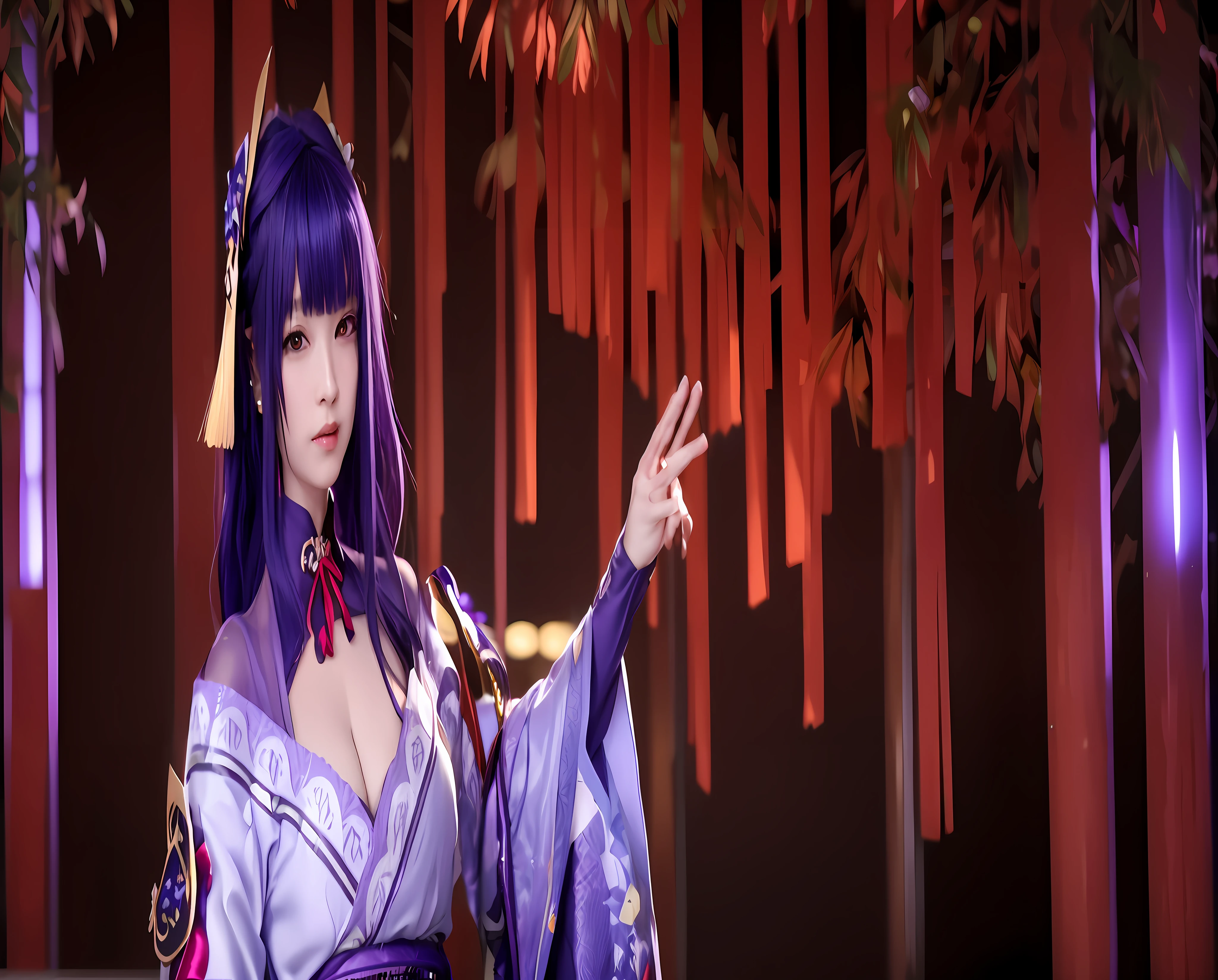 araffe dressed in a purple costume with a purple hair, ayaka genshin impact, ayaka game genshin impact, onmyoji, beautiful image, onmyoji portrait, keqing from genshin impact, captured on canon eos r 6, from sengoku period, photo taken with nikon d 7 5 0, photo taken with nikon d750