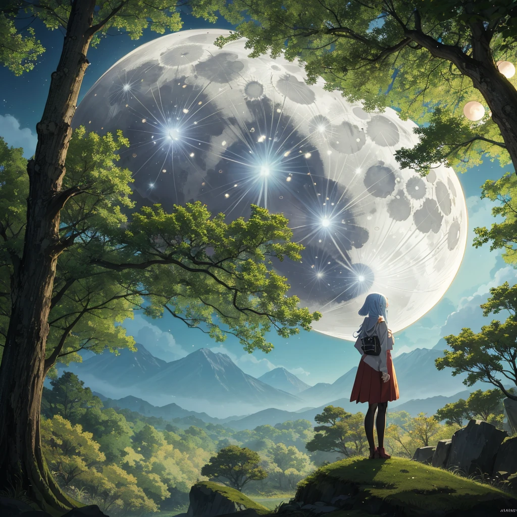 anime girl standing in the woods looking at the moon, anime lush john 8k woods, anime background, anime art wallpaper 8 k, anime background art, 4k anime wallpaper, in front of a full moon, 4 k manga wallpaper, in front of a big moon, anime fantasy artwork, anime wallpaper 4 k, anime wallpaper 4k, anime wallpaper