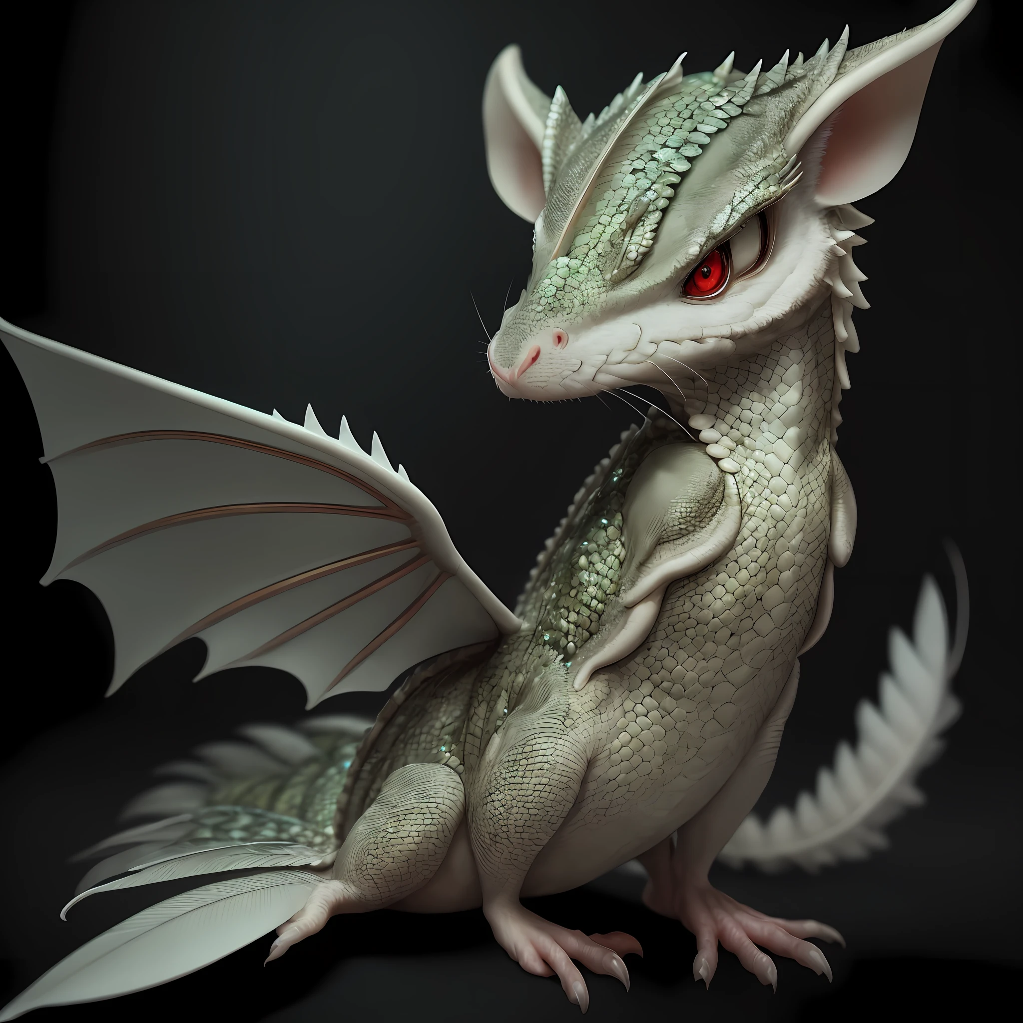 Mousedragon, feathers, nice wide eyes, scales, a piece of cheese