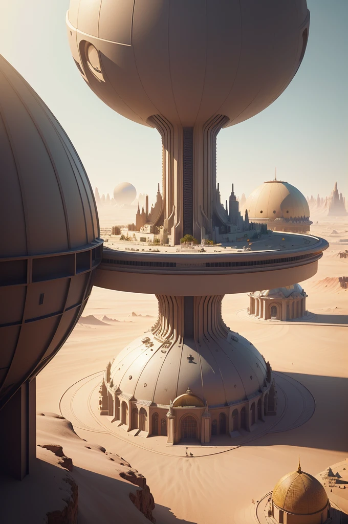a building with a large dome on the top, martian architecture, in a futuristic desert palace, in style of beeple, beeple and mike winkelmann, beeple |, beeple daily art, beeple style, beeple rendering, realism | beeple, 3 d render beeple