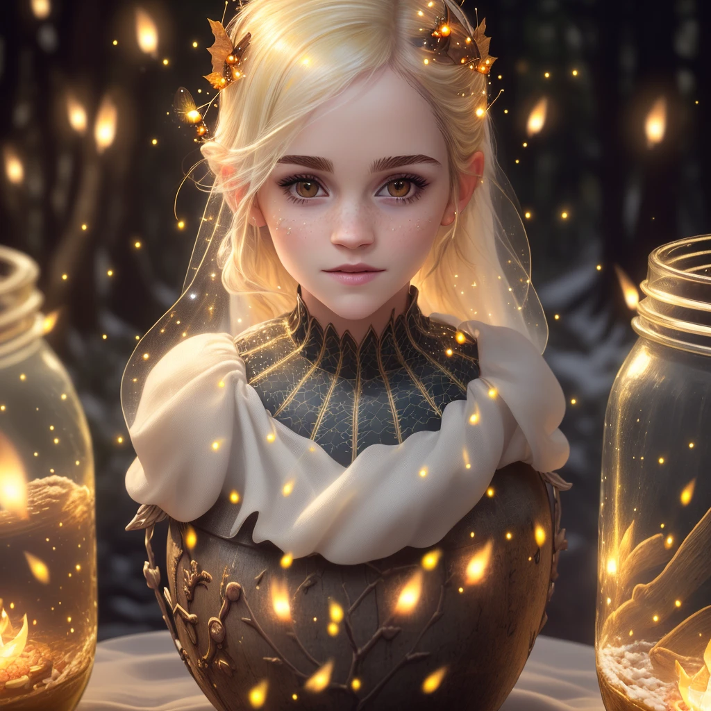 best quality, ultra high res, detailed face, realistic face, raw photo, (snow:1.1) (emma watson (keeps fireflies in a jar:1.2)), ultradetaled white eyes, pale skin, (ketch of woman full body), glowing yellow hair, scary crooked damaged trees on background, fireflies, fantasy forest, magic, (cheeky smile:0.9), forest moss, fog, haze, creepy, (scary shadows:1.1), muted colors, vine with thorns, (midnight:1.2) natural skin texture, subdued lighting, (incredible skin detail:1.1), (natural skin:1.1), ultradetailed, (intricately detailed, fine details, hyperdetailed), cinematic, hyperrealistic, hyper realism soft light, studio lighting, diffused soft lighting, shallow depth of field, sharp focus bokeh,