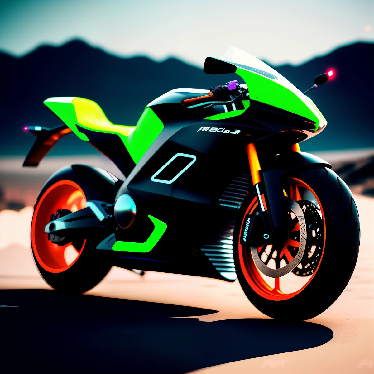 Neon futuristic motorcycle, high quality images, ultra-realistic details, 8k,--AR 3:2