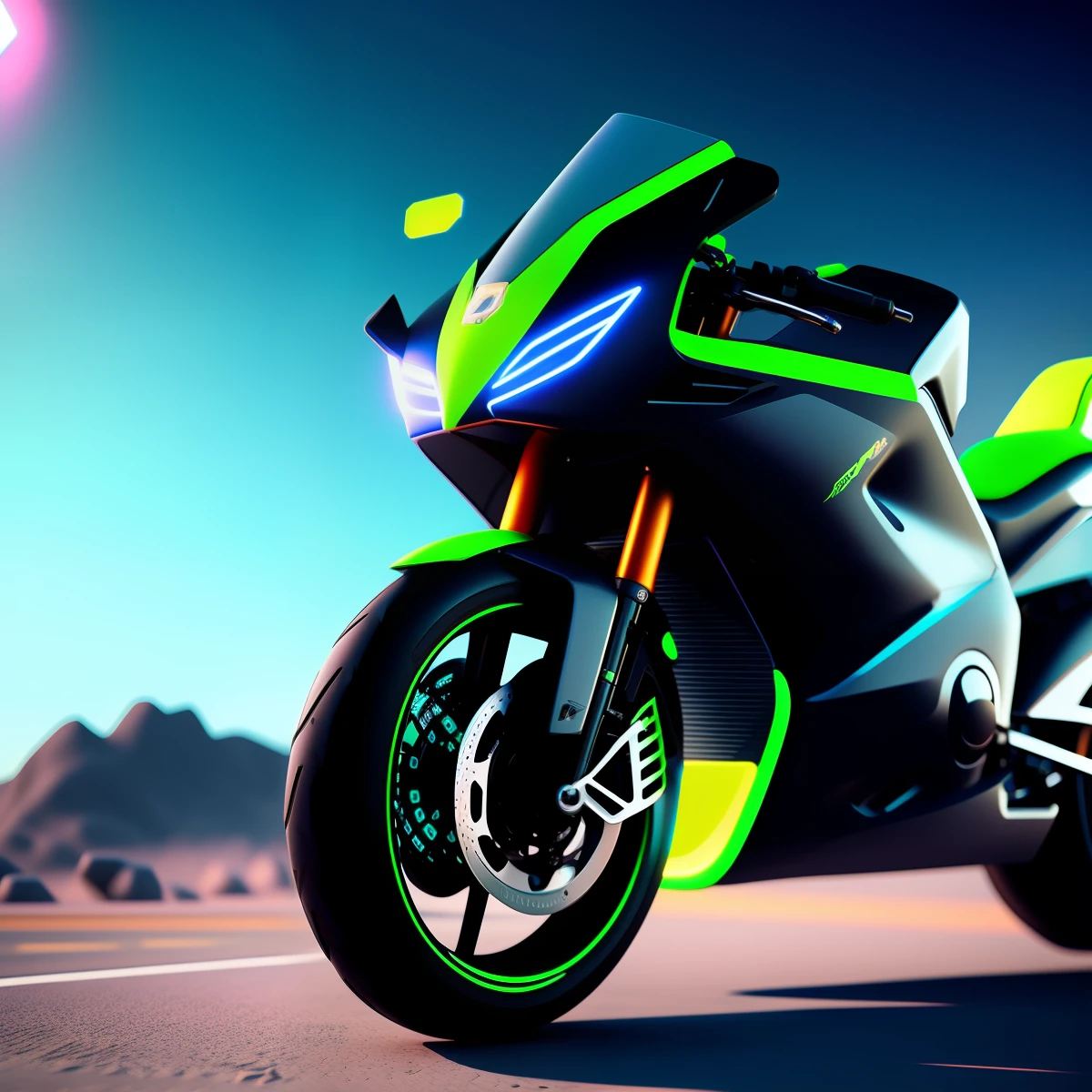 Neon futuristic motorcycle, high quality images, ultra-realistic details, 8k,--AR 3:2