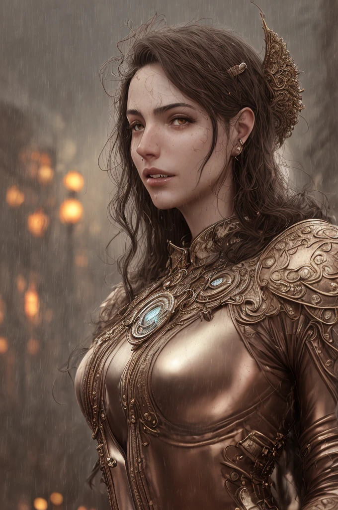 italian woman, chestnut hair,
detailed face, upper body, 3/4shot, (closeup:0.9), (skin pores:1.1),
4k, hyperrealism, realistic, hyperrealistic, high resolution, in the art style of Filip Hodas, 35mm lens, cinematic, soft lighting, epic realistic, faded, ((neutral colors)), (hdr:1.5), muted colors, pastel, warm lights, dramatic light, complex background, (by Irakli Nadar), rutkowski, intricate details, hyperdetailed, magnificent, elegant, cinematography,
light smile,
steampunk ironman armor,
rainy victorian street in the background,