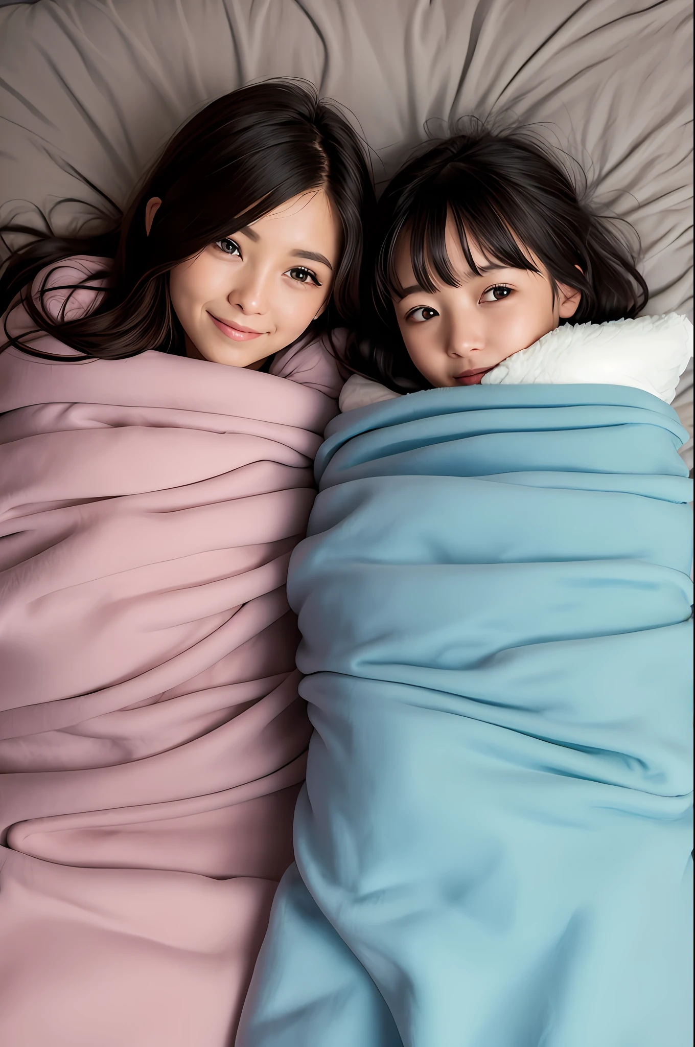 Women rolled in soft blankets