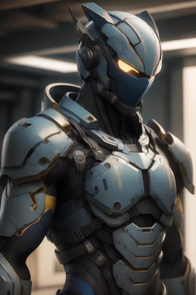 masterpiece, best quality,1boy,armorsuit,upper body, looking at viewer, Honolulu Blue armor,