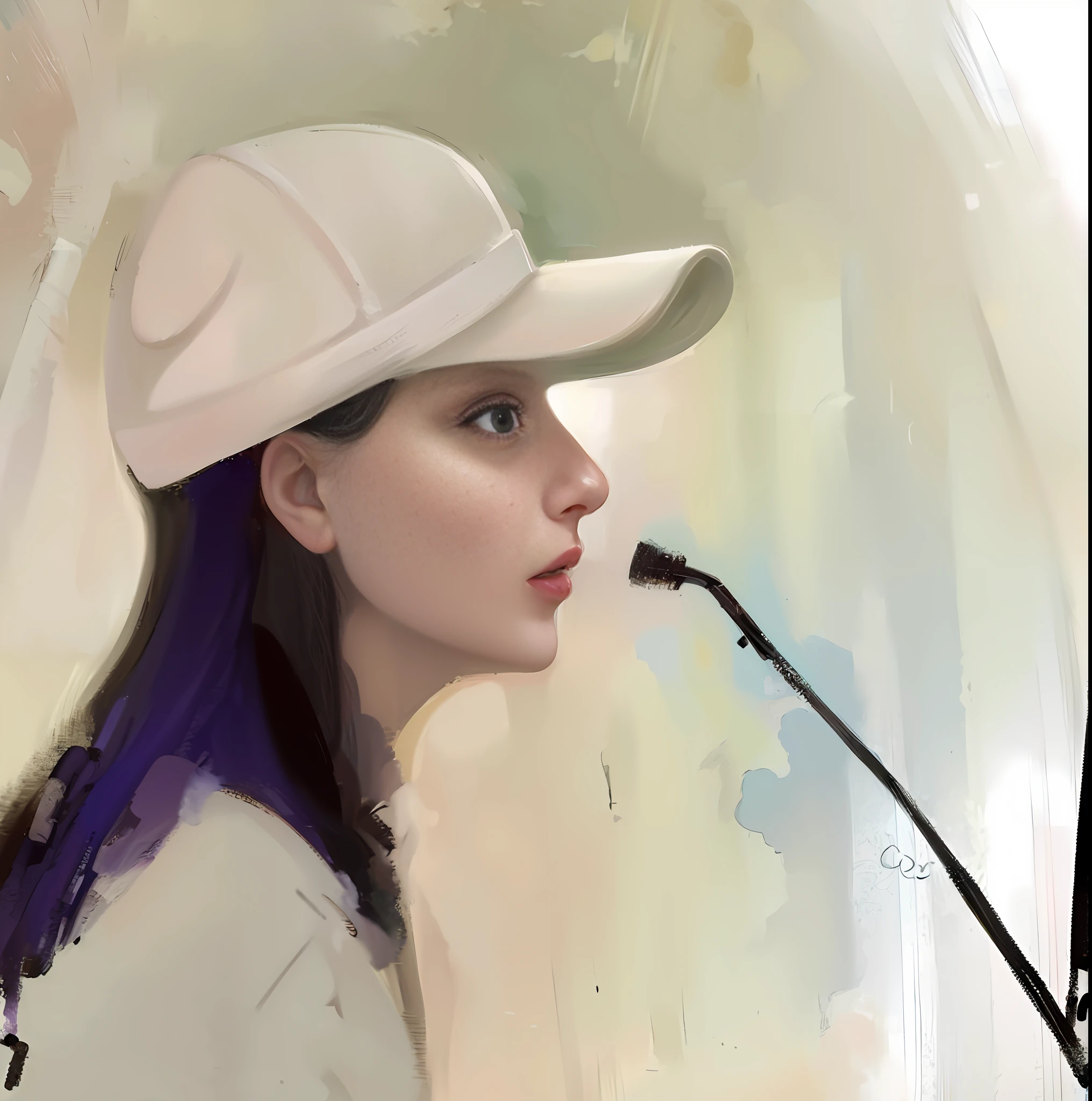 painting of a woman with a microphone and a hat, digital portrait, digital cartoon painting art, # 1 digital painting of all time, #1 digital painting of all time, a digital painting, digital painting, an expressive digital painting, side profile painted portrait, digital art portrait, cartoon digital painting, digitial painting, ai assisted digital painting, solo portrait 🎨🖌️