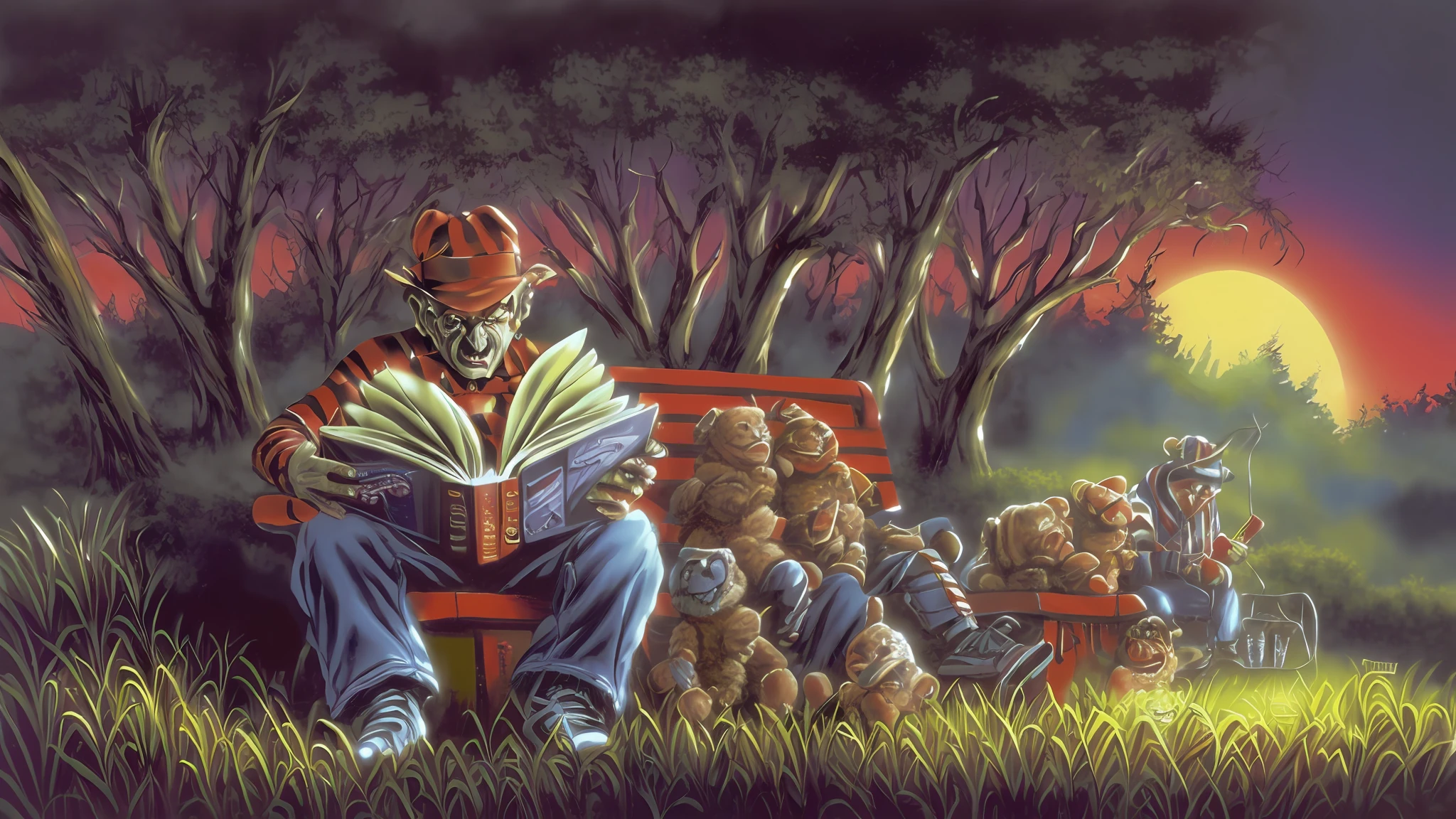 Freddy Krueger, reading a storybook to you, with his razor sharp claws (((goosebumps art by tim jacobus)))