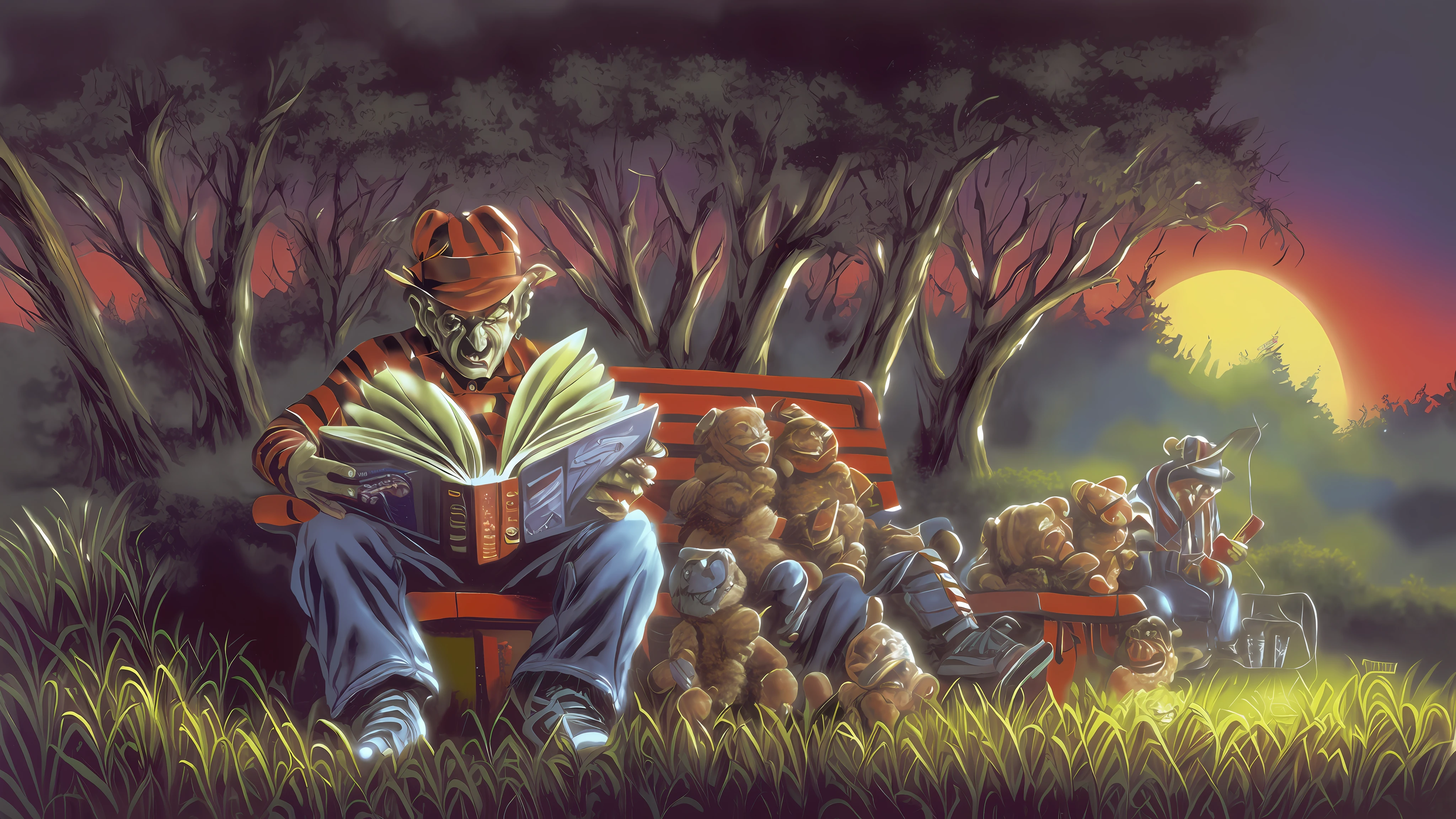 Freddy Krueger, reading a storybook to you, with his razor sharp claws (((goosebumps art by tim jacobus)))