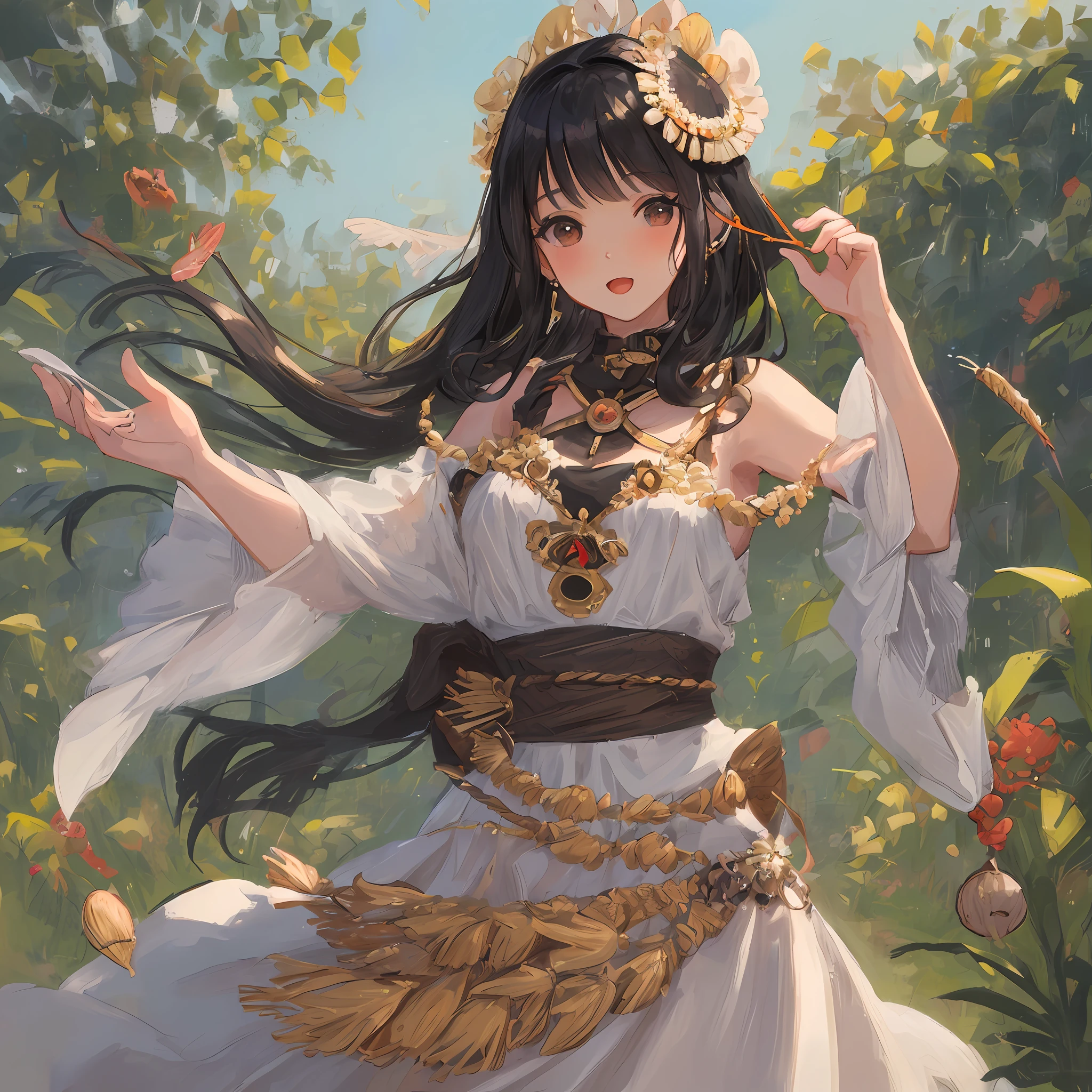 Masterpiece, super detailed, of a girl holding a bulabura seed in her hands, with black hair