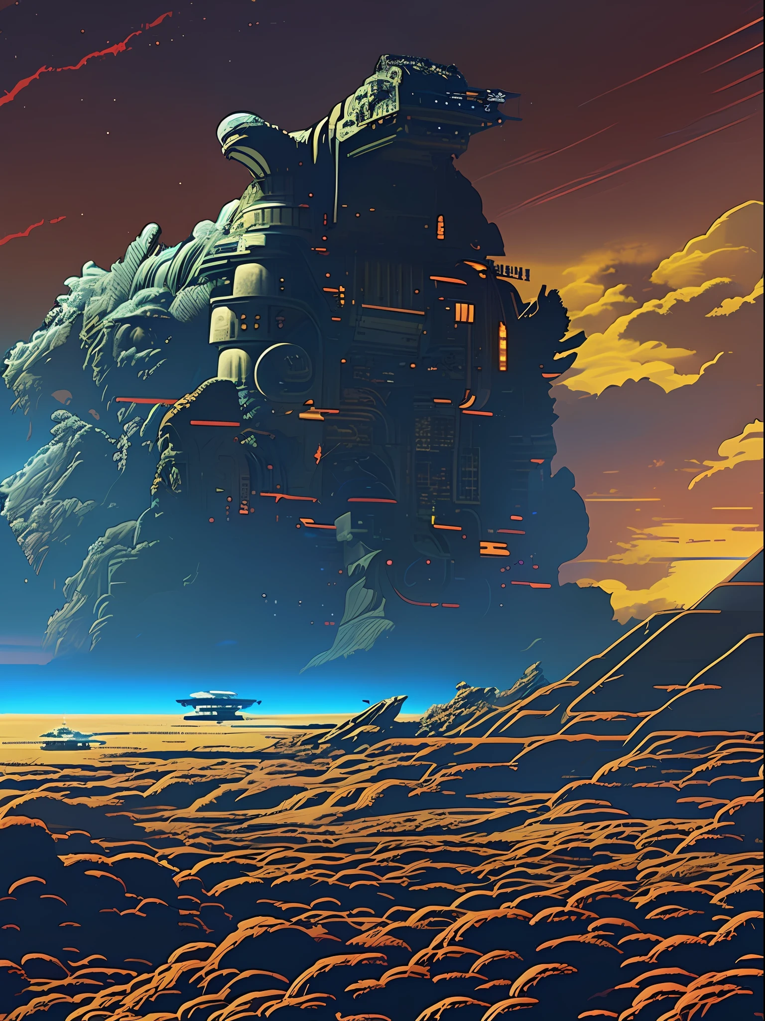 epic space station, incredible Epic Godzilla spewed blue flames directly ahead::2 Dynamic lightning thunder, anime, Digital 2D, animated by Kyoto Animation, KyoAni, Studio Ghibli, Miyazaki, Nausicaa, animated by Madhouse INC, 株式会社WHITE FOX, by Studio Trigger, by Laurie Greasley::2 designed by Tsutomu Niehi, Yuta Nakamura, Yoji Shinkawa, landscape, beautiful, gorgeous, dramatic lighting, rule of thirds, perfect composition, trending on ArtStation, 8k --no lines --no person --no blur --no blurry --no dof --w 1024 --h 3600 --q 2