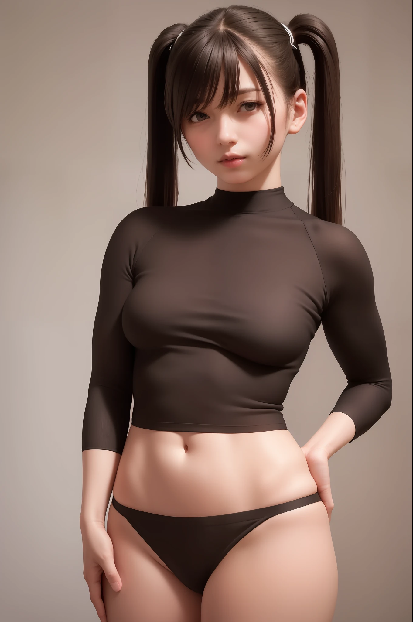 (best quality, masterpiece:1.1), (realistic:1.6), 1girl, upper body, crop top,twin tails, cowboy shot