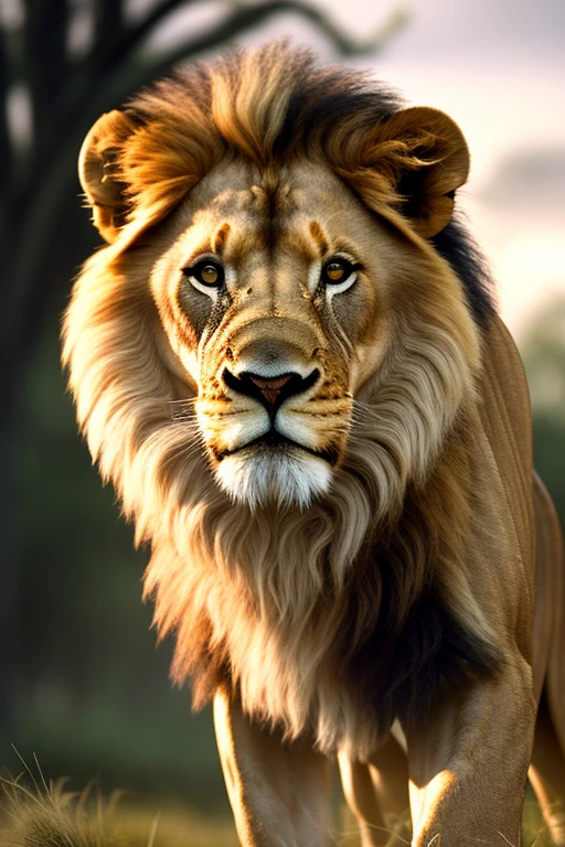 Movie lighting, realistic style, lion and mouse, savannah, nature, lion in the center of the frame, high resolution, 8K