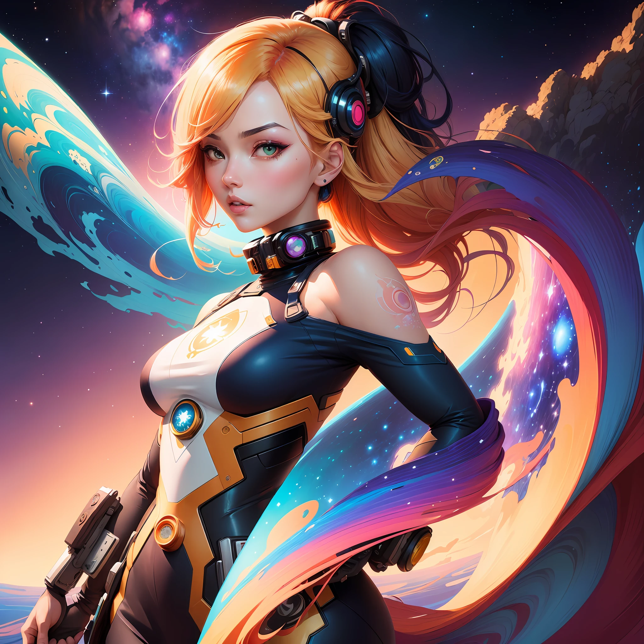 ((melhor qualidade)), ((obra-prima)), (detalhado), an image of a woman with colorful hair, anime girl with cosmic hair, girl in space, anime art nouveau cosmic display, dreamy psychedelic anime, anime abstract art, portrait anime space cadet girl, hiroyuki-mitsume takahashi, blonde girl in a cosmic dress, space art, beautiful anime art style, android jones and atey ghailan, cgsociety