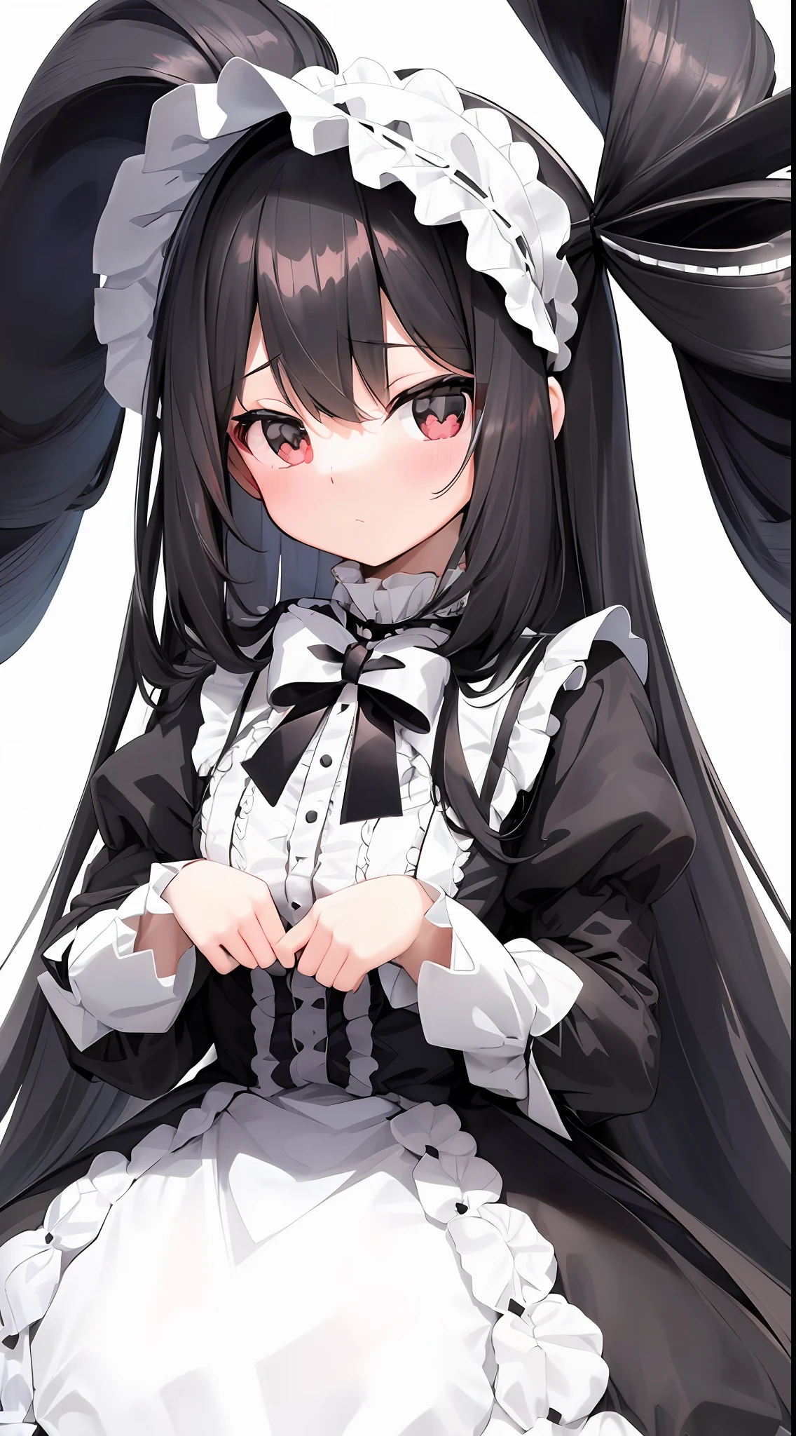 (black long hair, cute little lolita), (pure white Lolita+ cute cute cute cute cute cute cute cute: 1.3), (black eyes+ extreme details+ delicate)(white skin)(hair details)