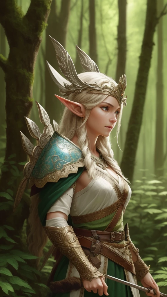 elf warrior in forest, depth of field, soft lighting, masterpiece, best quality, intricate, tone mapped, highly detailed, artstation, concept art, soft, sharp focus, dramatic lighting, highly detailed artwork, cinematic, hyper realistic painting , trending on Artstation, 8K, amazing shadows, realistic (highly detailed background: 1.0)