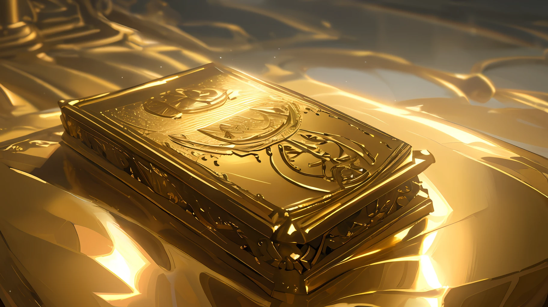 create image of a beautiful golden bible, heavenly castle background, high quality images, ultra realistic details